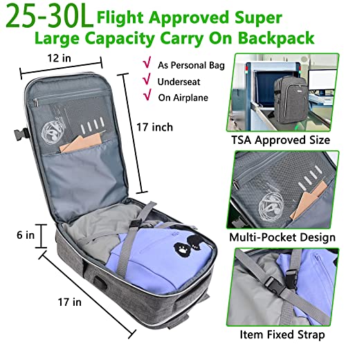Personal Item Travel Carry On Luggage Backpack for Women Men Flight Approved Casual Weekender Laptop Bag for College Business Outdoors Hiking Water Resistant Lightweight Daypack with USB Charging Port