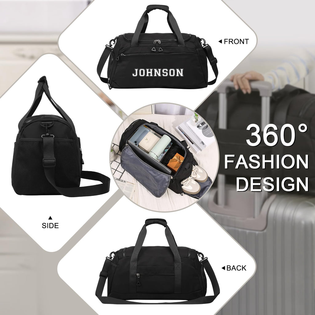 Personalized Duffel Bag Custom Sport Gym Travel Bags Embroidered Name Text Customized Dry Wet Separated Weekend Waterproof Bag for Women Men (A - Black)