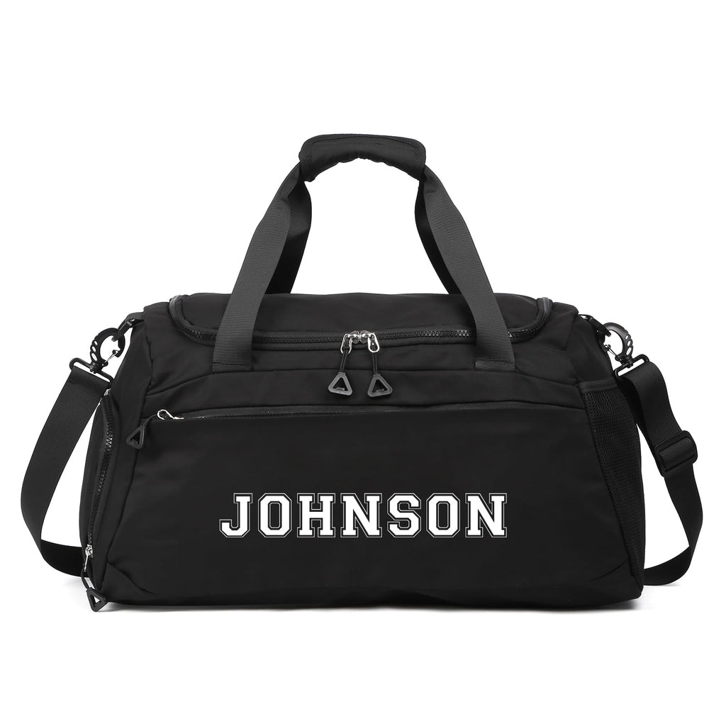 Personalized Duffel Bag Custom Sport Gym Travel Bags Embroidered Name Text Customized Dry Wet Separated Weekend Waterproof Bag for Women Men (A-Black)