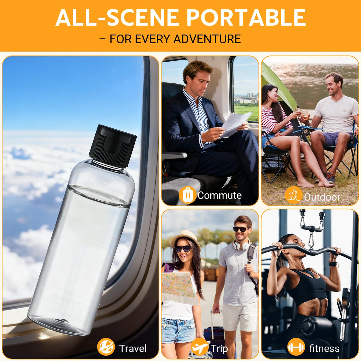 Pfesuqo 5 Pack 3.4 oz Travel Bottles for Toiletries, TSA Approved Leak Proof Refillable Travel Size Containers, Clear Plastic Shampoo Bottles for Lotion Conditioner