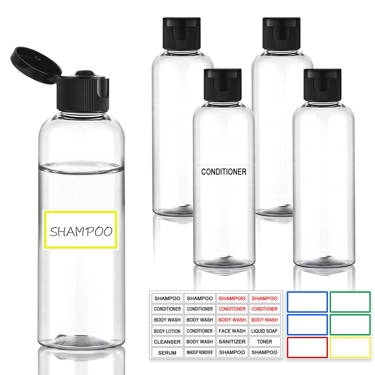 Pfesuqo 5 Pack 3.4 oz Travel Bottles for Toiletries, TSA Approved Leak Proof Refillable Travel Size Containers, Clear Plastic Shampoo Bottles for Lotion Conditioner