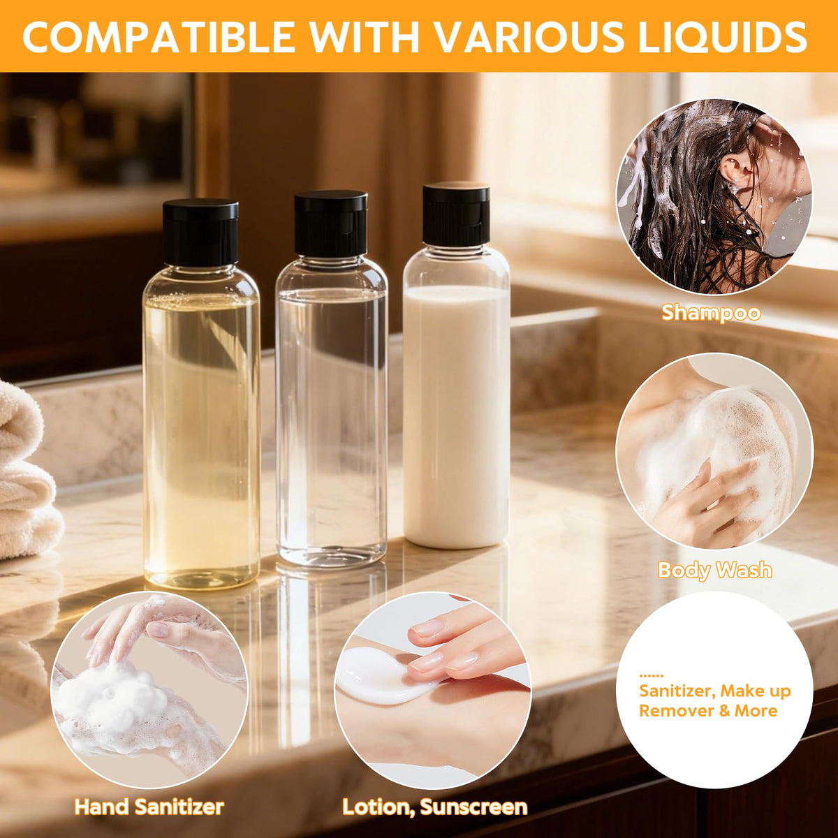 Pfesuqo 5 Pack 3.4 oz Travel Bottles for Toiletries, TSA Approved Leak Proof Refillable Travel Size Containers, Clear Plastic Shampoo Bottles for Lotion Conditioner