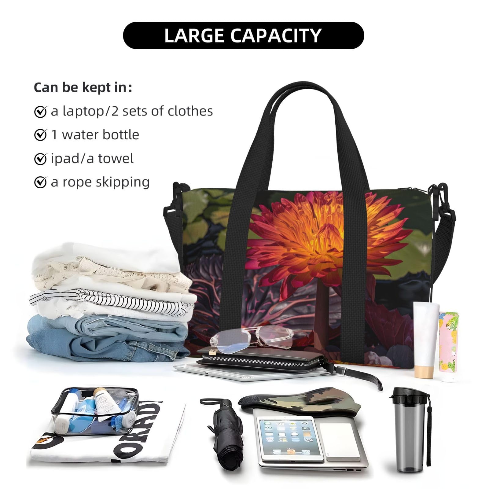 Phayah A Blooming Water Lily Crossbody Travel Bag Overnighter Duffel Bags Carry On Size Ideal For School Or Overnight Travel Bag
