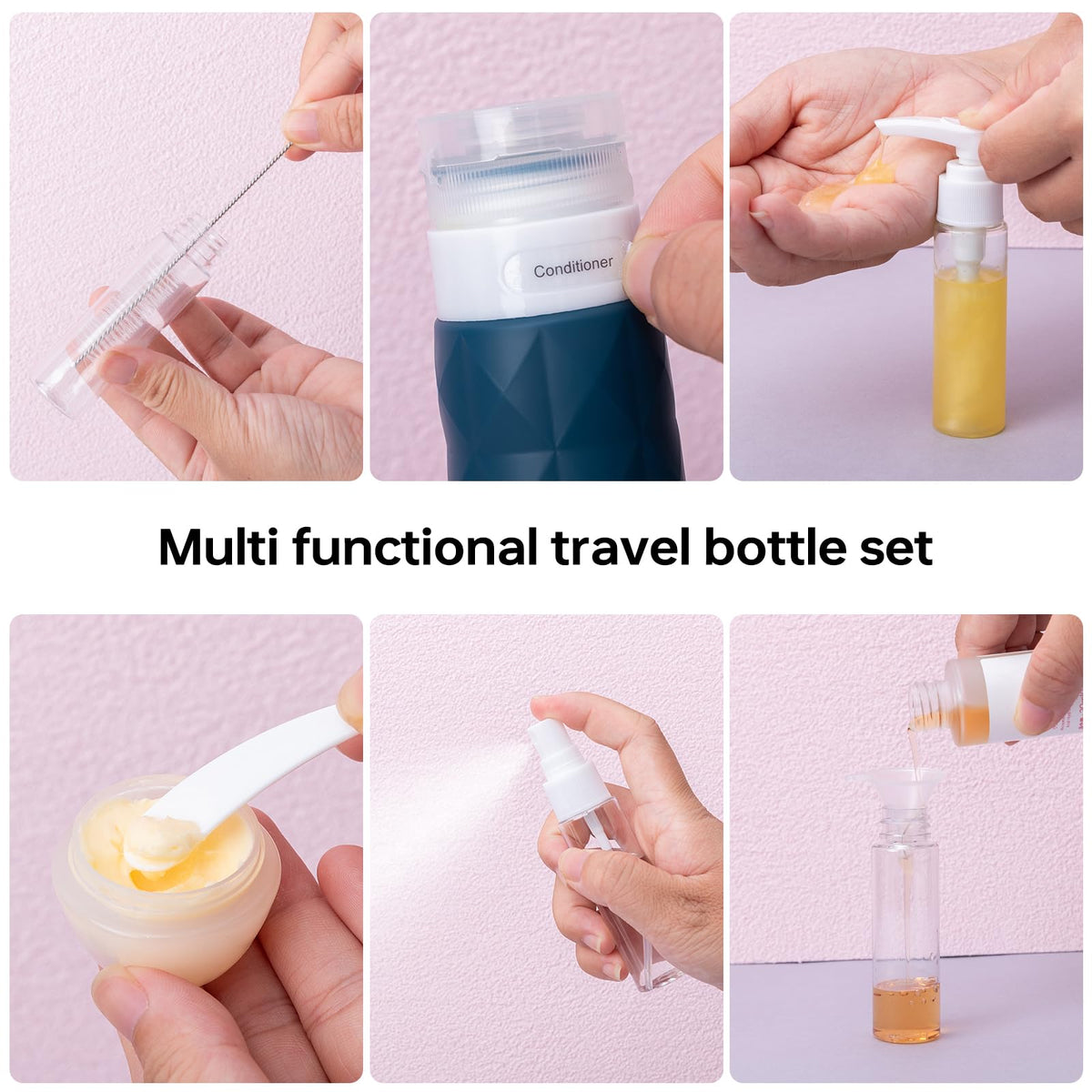 PHOVSUV 20Pack Travel Bottles Set,Leak Proof TSA Approved Travel Size Containers, Travel Essentials for Conditioner, Shampoo, Lotion & Body Wash Accessories (Dark Color) (Dark Color)