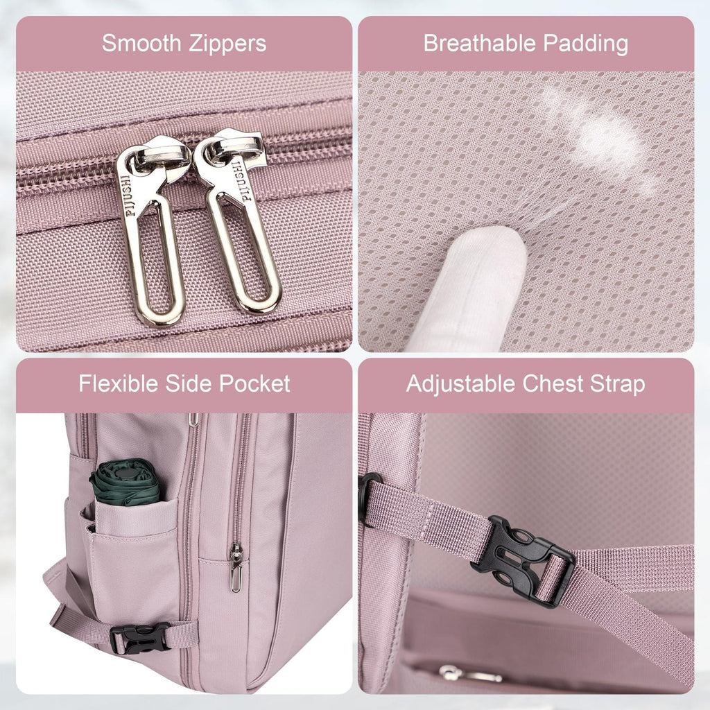 PIJUSHI Travel Backpack for Women Expandable Carry on Luggage Backpack Airline Approved TSA 16" Laptop Bag Business with USB Port(PE034 Light Purple)
