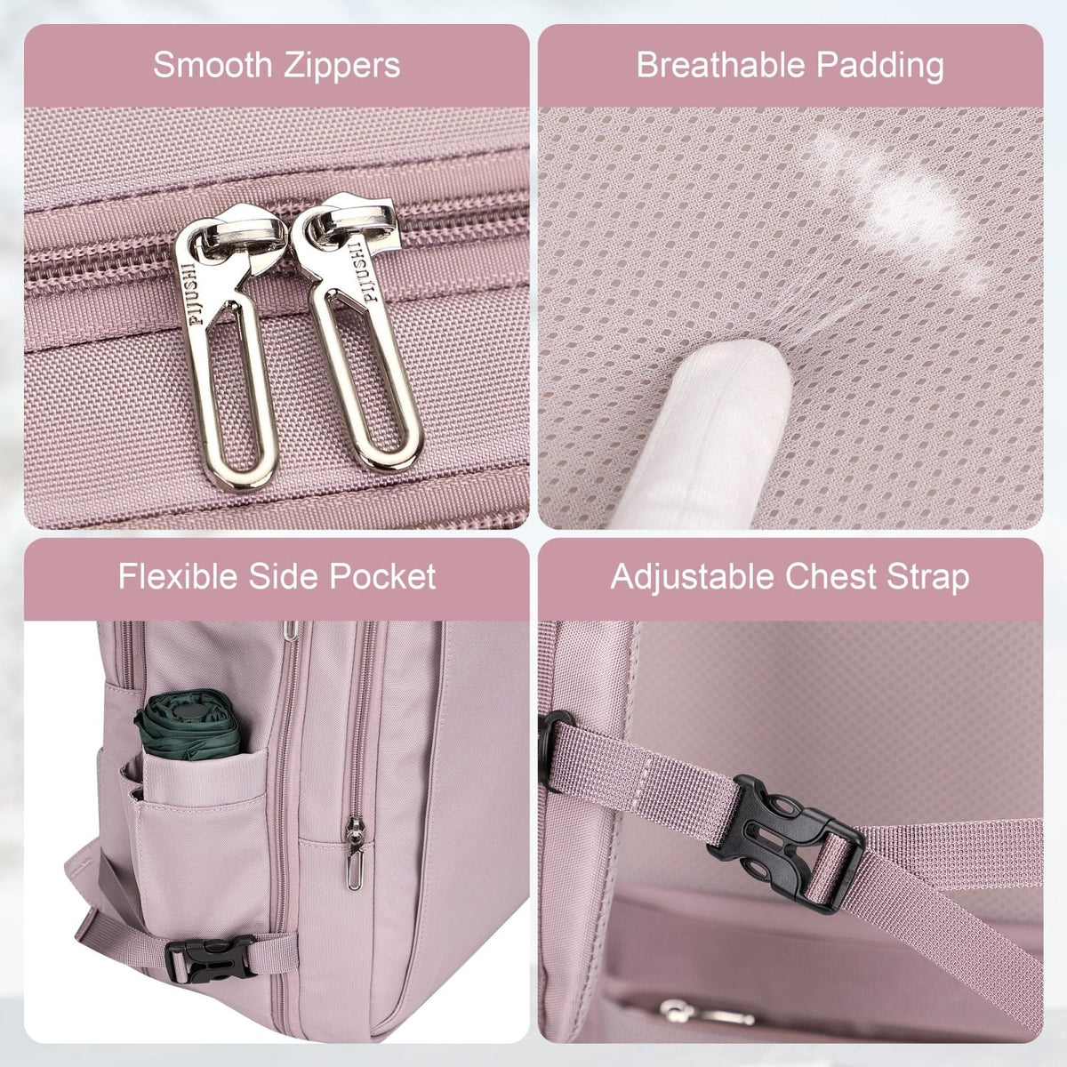 PIJUSHI Travel Backpack for Women Expandable Carry on Luggage Backpack Airline Approved TSA 16" Laptop Bag Business with USB Port(PE034 Light Purple)