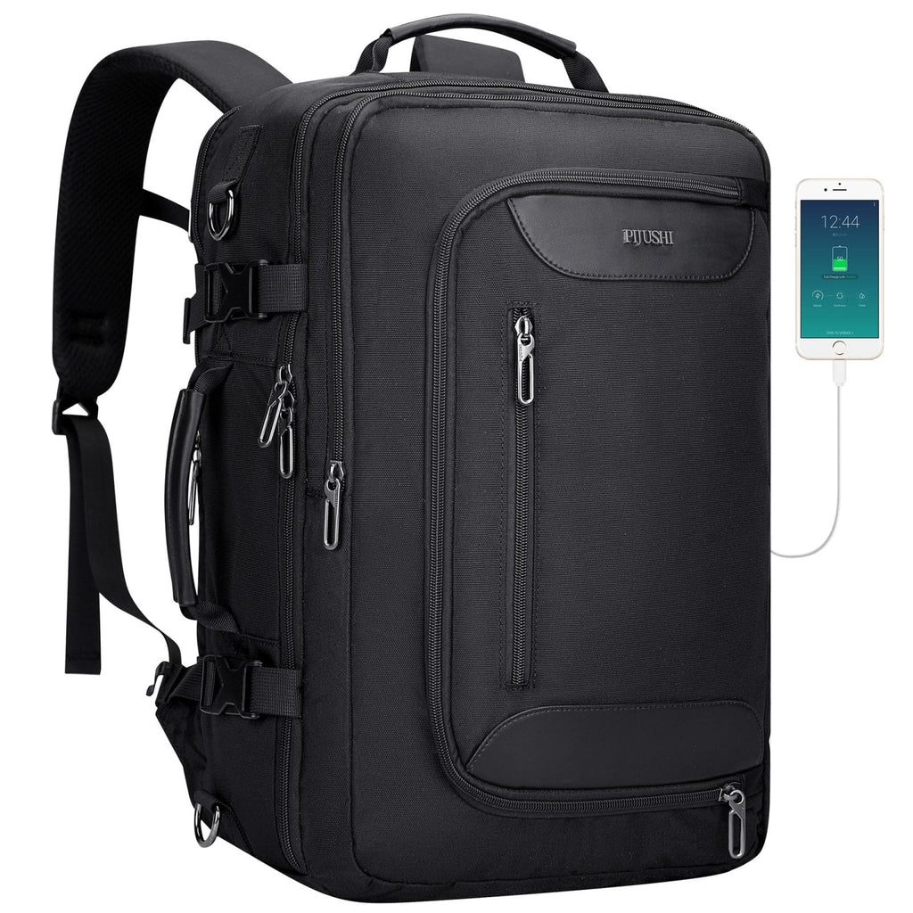 PIJUSHI Travel Backpack for Women Men Flight Approved Carry on Bag 16 inch Laptop Personal Item Daypack with Shoe Compartment(PE038 Black)