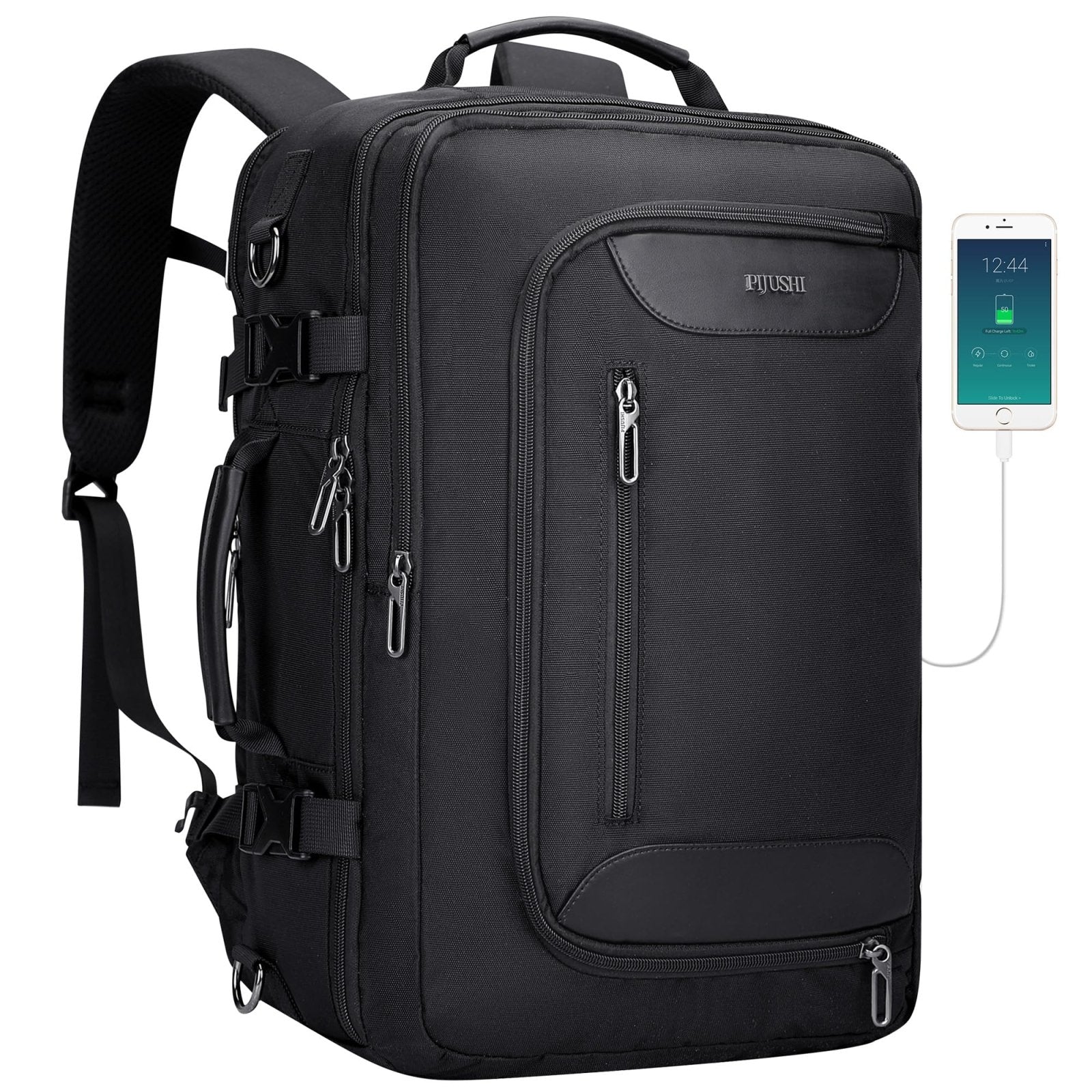 PIJUSHI Travel Backpack for Women Men Flight Approved Carry on Bag 16 inch Laptop Personal Item Daypack with Shoe Compartment(PE038 Black)