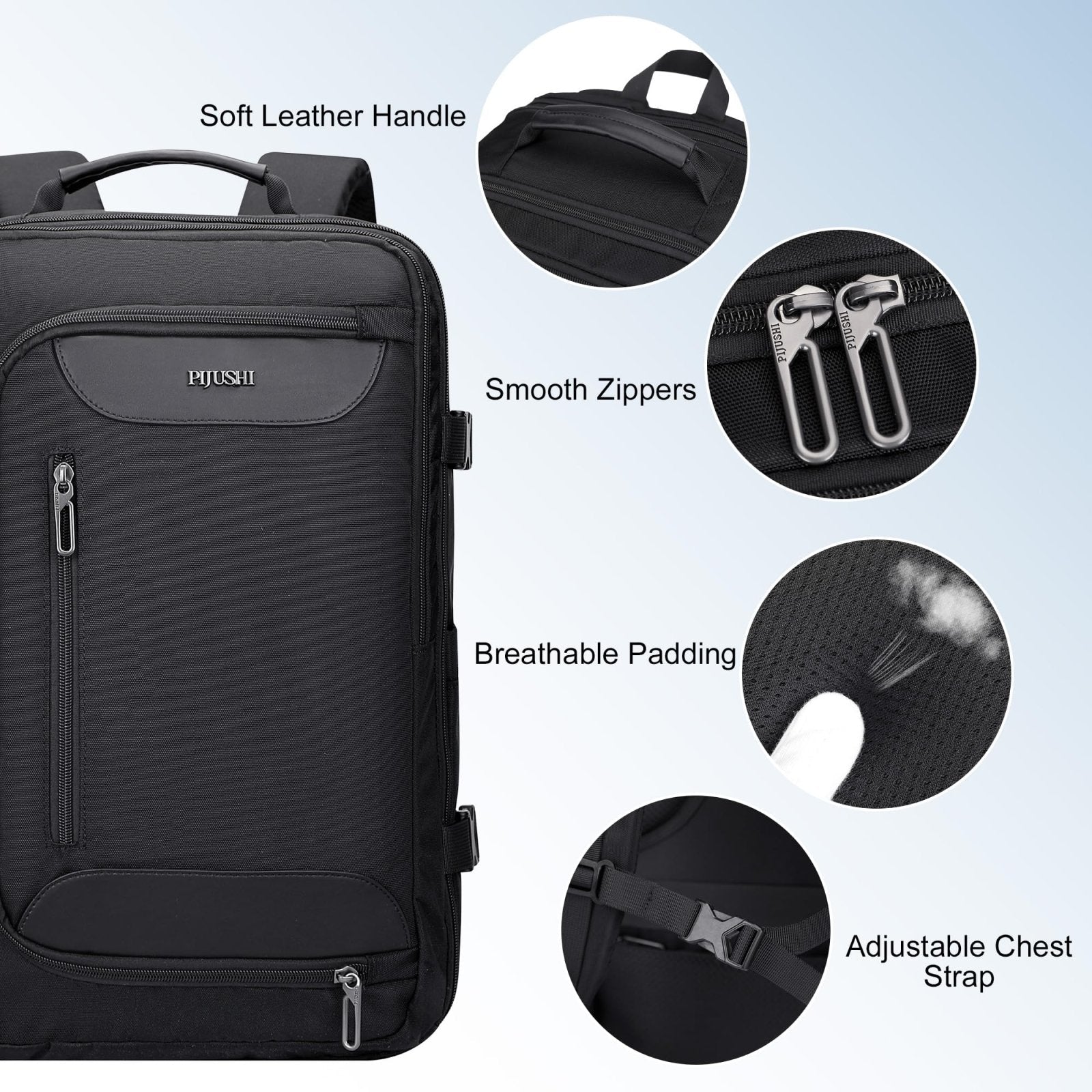 PIJUSHI Travel Backpack for Women Men Flight Approved Carry on Bag 16 inch Laptop Personal Item Daypack with Shoe Compartment(PE038 Black)