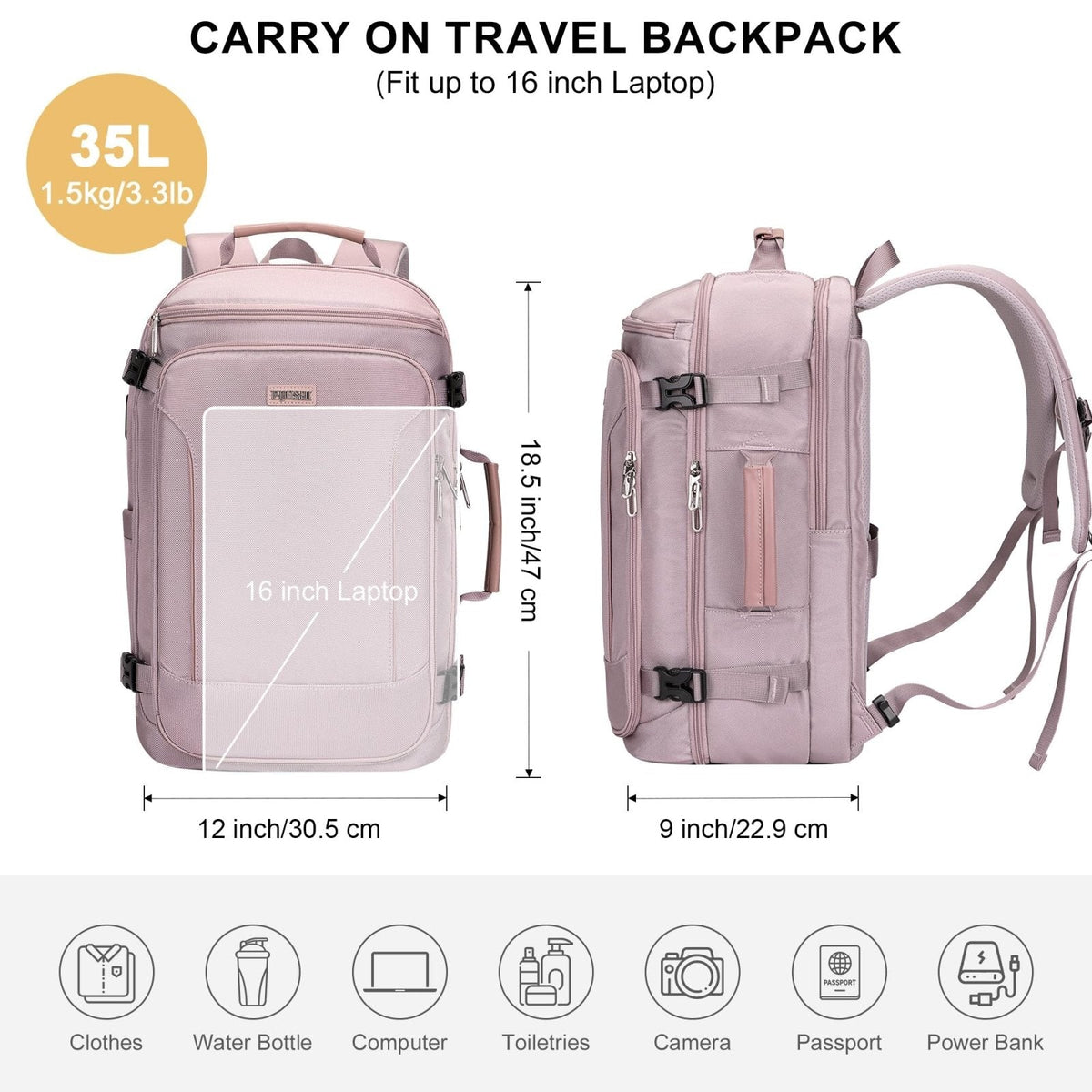 PIJUSHI Travel Laptop Backpack 35L Carry on Backpack for Women Men Flight Approved Business Daypack with USB Charging Port for Work Travel(PE067 Purple)