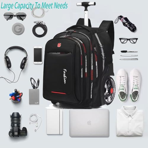 PISKGODSF 22 Inch Rolling Backpack with Wheels for Travel, 55 L Large Capacity Wheeled Backpacks, Roller Backpack with 15.6 Inch Laptop Waterproof Compartment