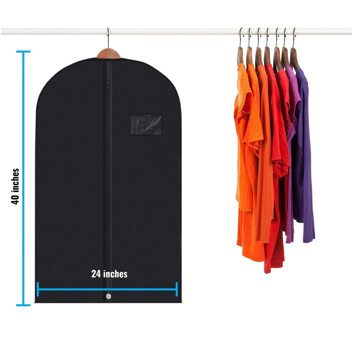 Plixio 40" Black Garment Bags Suit Bag for Travel & Clothing Storage of Dresses, Shirts, Fur Coats, Jackets & Dance Costumes - Hanging Suit Cover for Men & Women Closet Storage Garment Protector