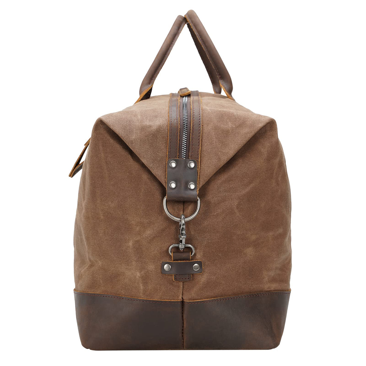 Polare 23” Waterproof Travel Duffel Bag Waxed Canvas Cowhide Leather Trim Luggage for Gym 55L Weekender Overnight Carry on Bag (Brown - 23")