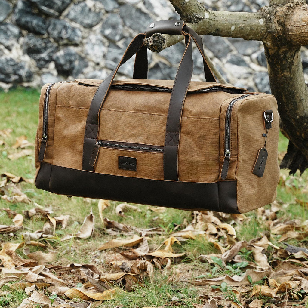 Polare 23" Waxed Canvas Cowhide Leather Travel Duffle Bag 42L Duffel Bag Waterproof Overnight Carry on Luggage Sport Weekender Bag For Men (Brown - 23")