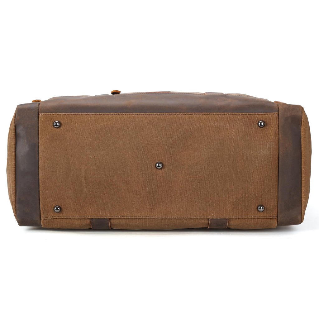 Polare 23" Waxed Canvas Cowhide Leather Travel Duffle Bag 42L Duffel Bag Waterproof Overnight Carry on Luggage Sport Weekender Bag For Men (Brown - 23")