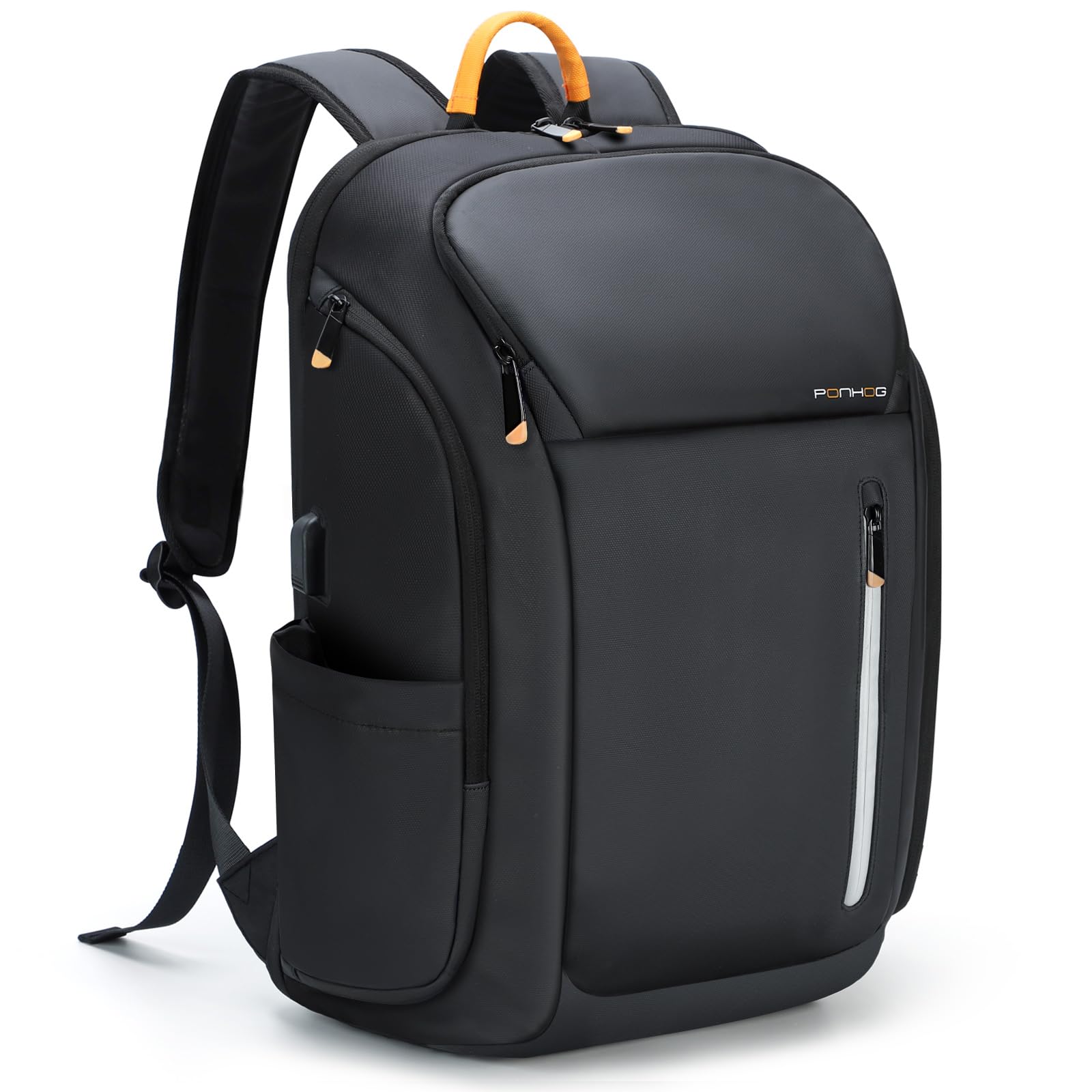 Ponhog 17 Inch Laptop Backpack for Men, Business Travel Anti-Theft Backpack with USB Charging Port, Water Resistant Computer Bag Carry On Flight Approved for Work College Weekender, Black