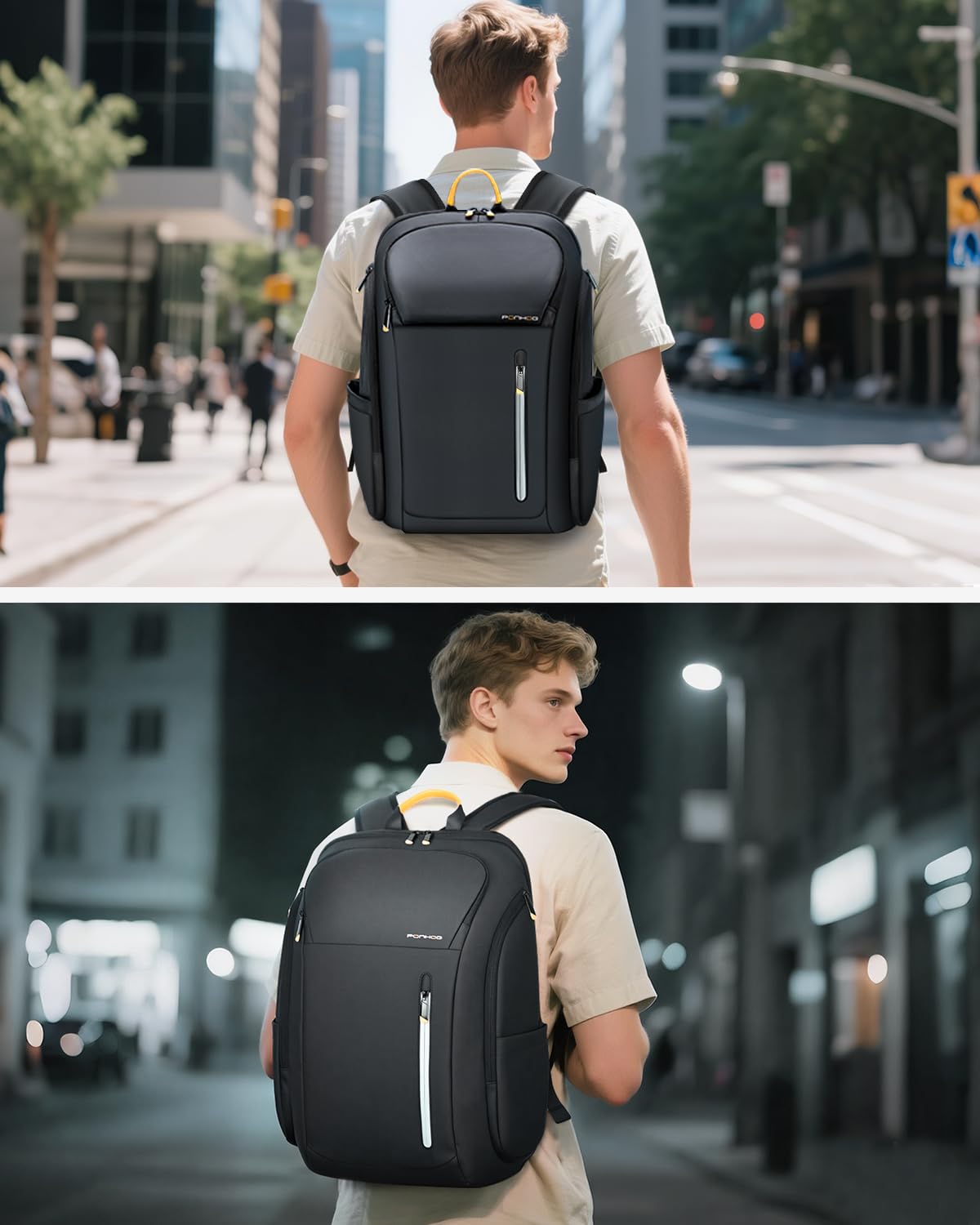 Ponhog 17 Inch Laptop Backpack for Men, Business Travel Anti - Theft Backpack with USB Charging Port, Water Resistant Computer Bag Carry On Flight Approved for Work College Weekender, Black