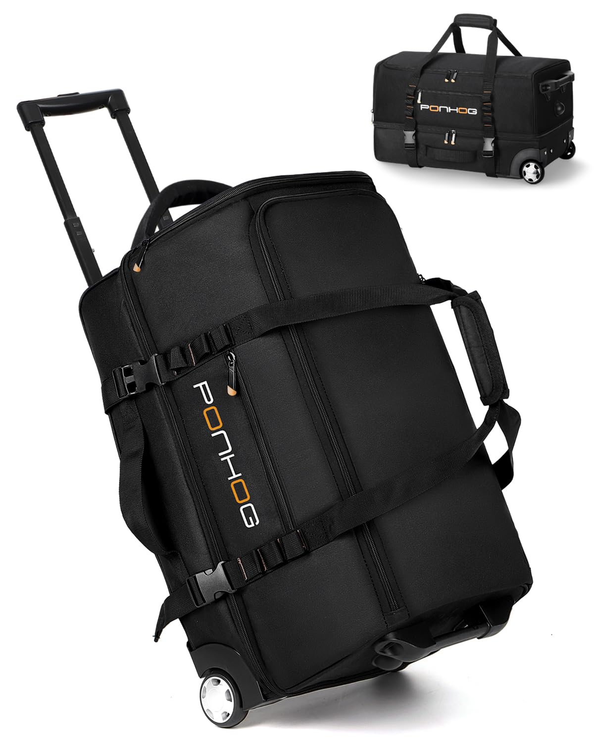 Ponhog 21 Inch Rolling Duffle Bag with Wheels for Men - Water Resistant Wheeled Duffle Bag for Weekend Travel & Overnight Trips
