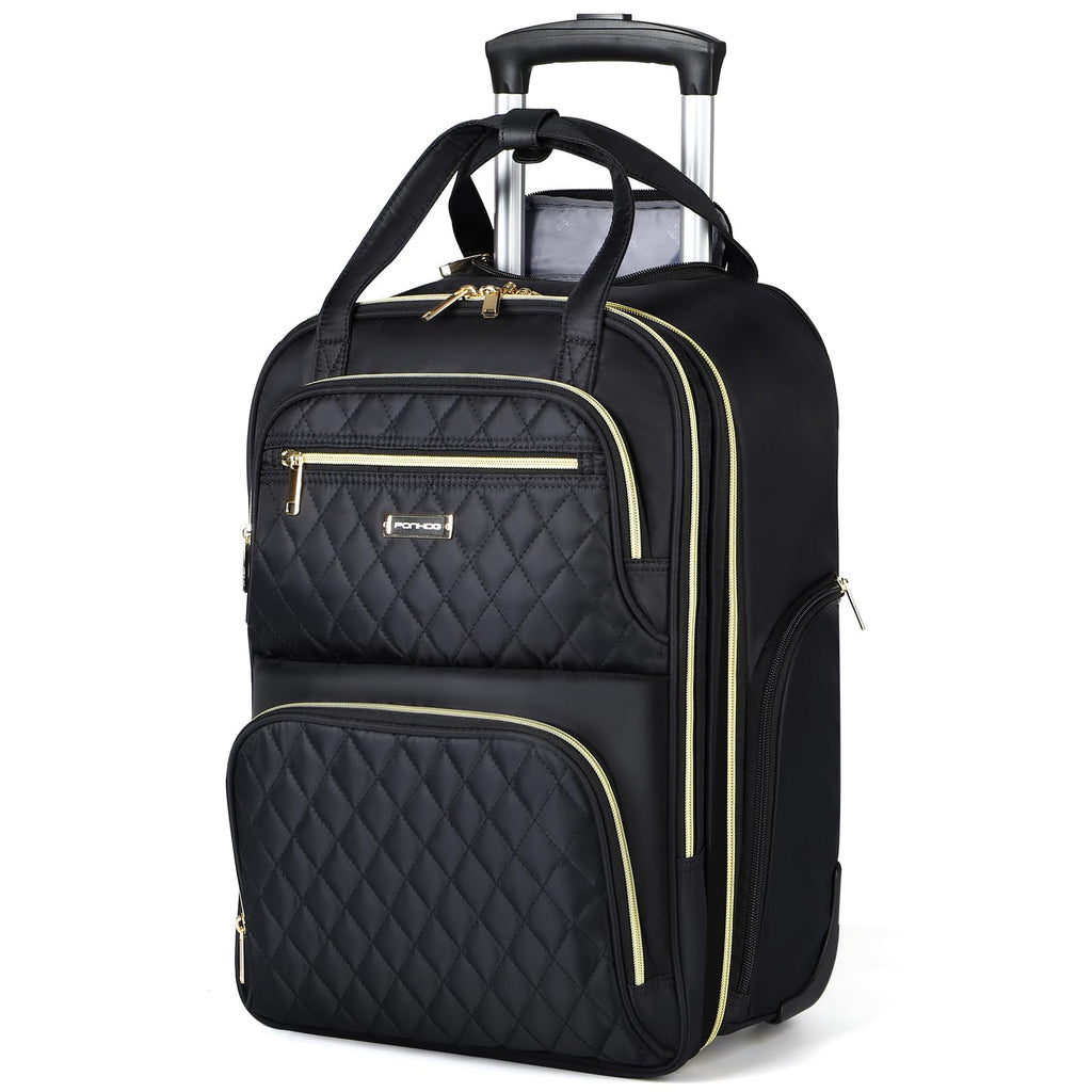 Ponhog Rolling Backpack for Women, 15.6 Inch Travel Laptop Wheeled Backpack, 30L Roller Carry On Backpack or Adults Business College Work Overnight, Stylish Personal Item, Black