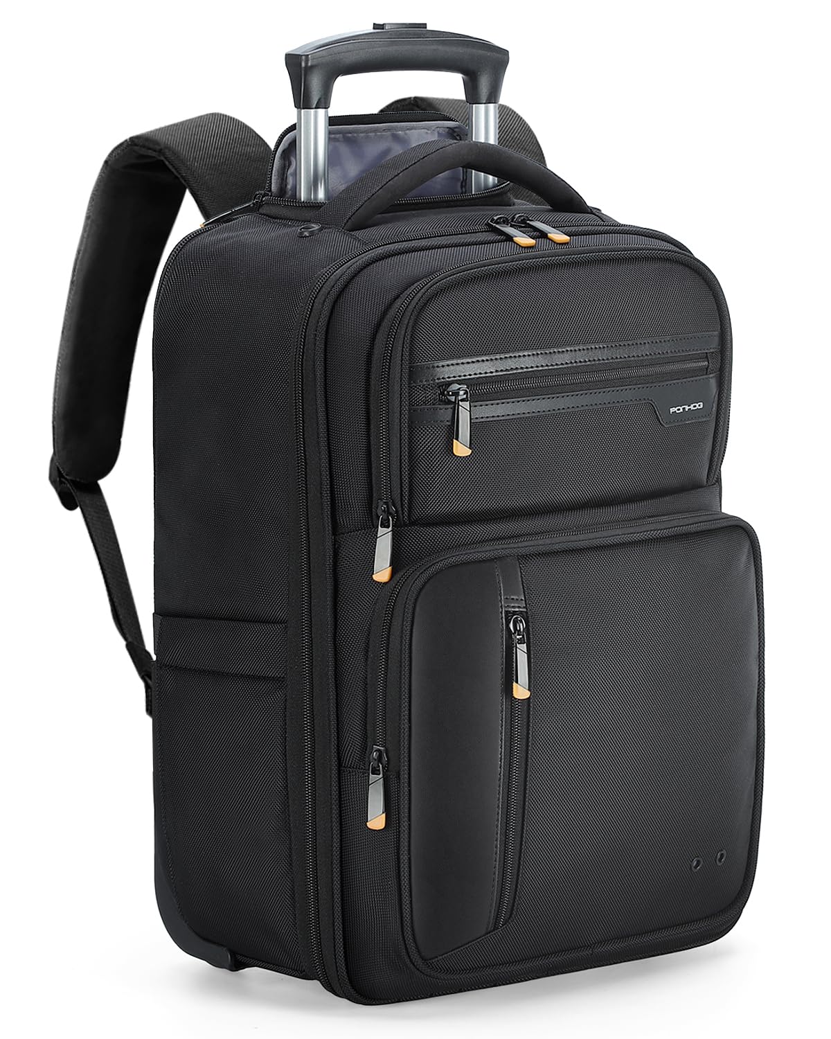 Ponhog Rolling Backpack with Wheels, Airline Approved Travel Backpack for Men Women, Carry On Laptop Bag Fits 15.6 Inch Laptop, Black