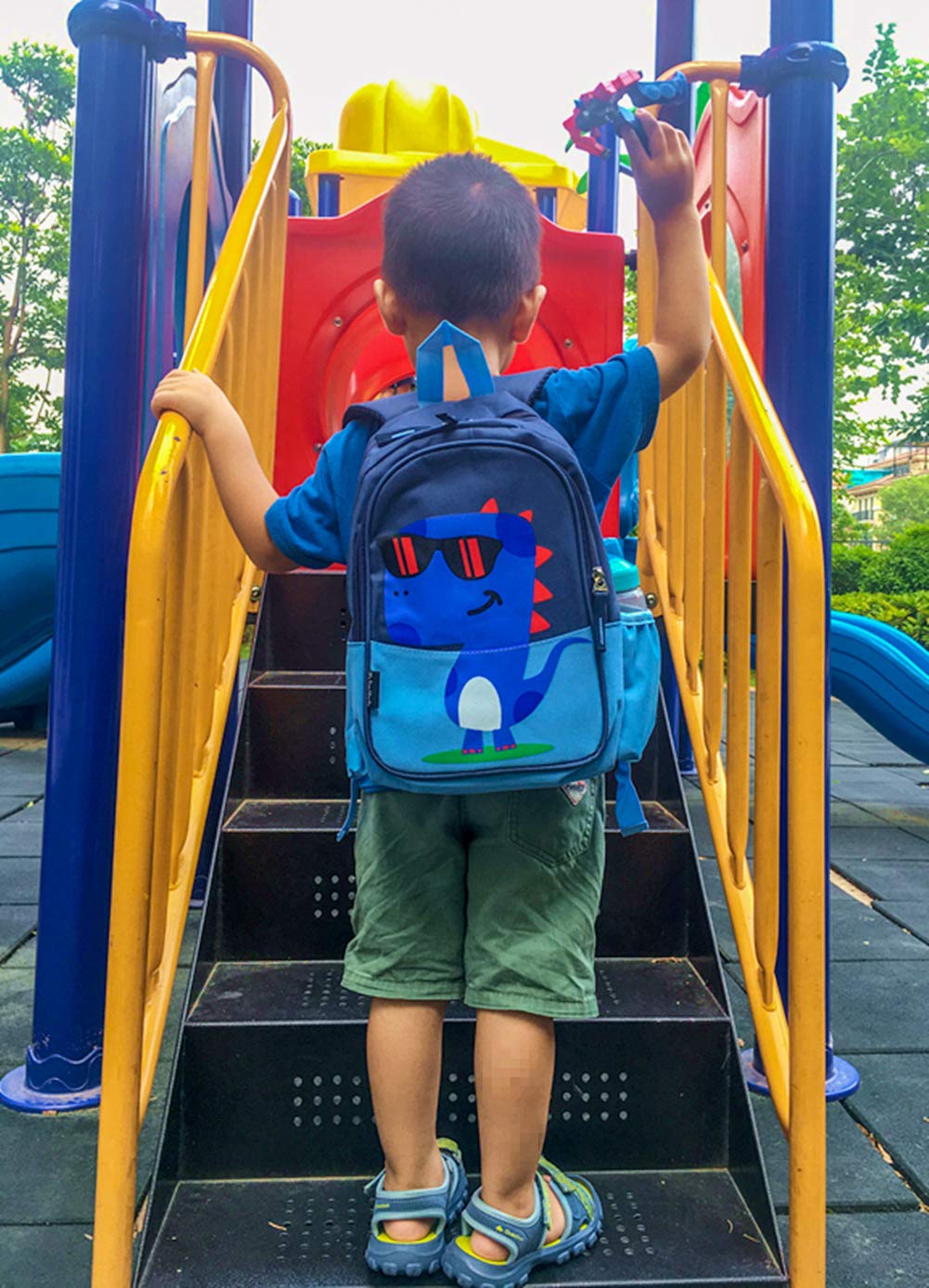 POWOFUN 11 Inch Kids Small Toddler Preschool Travel Backpack Cool Cute Cartoon Daypack （Dinosaur Blue）