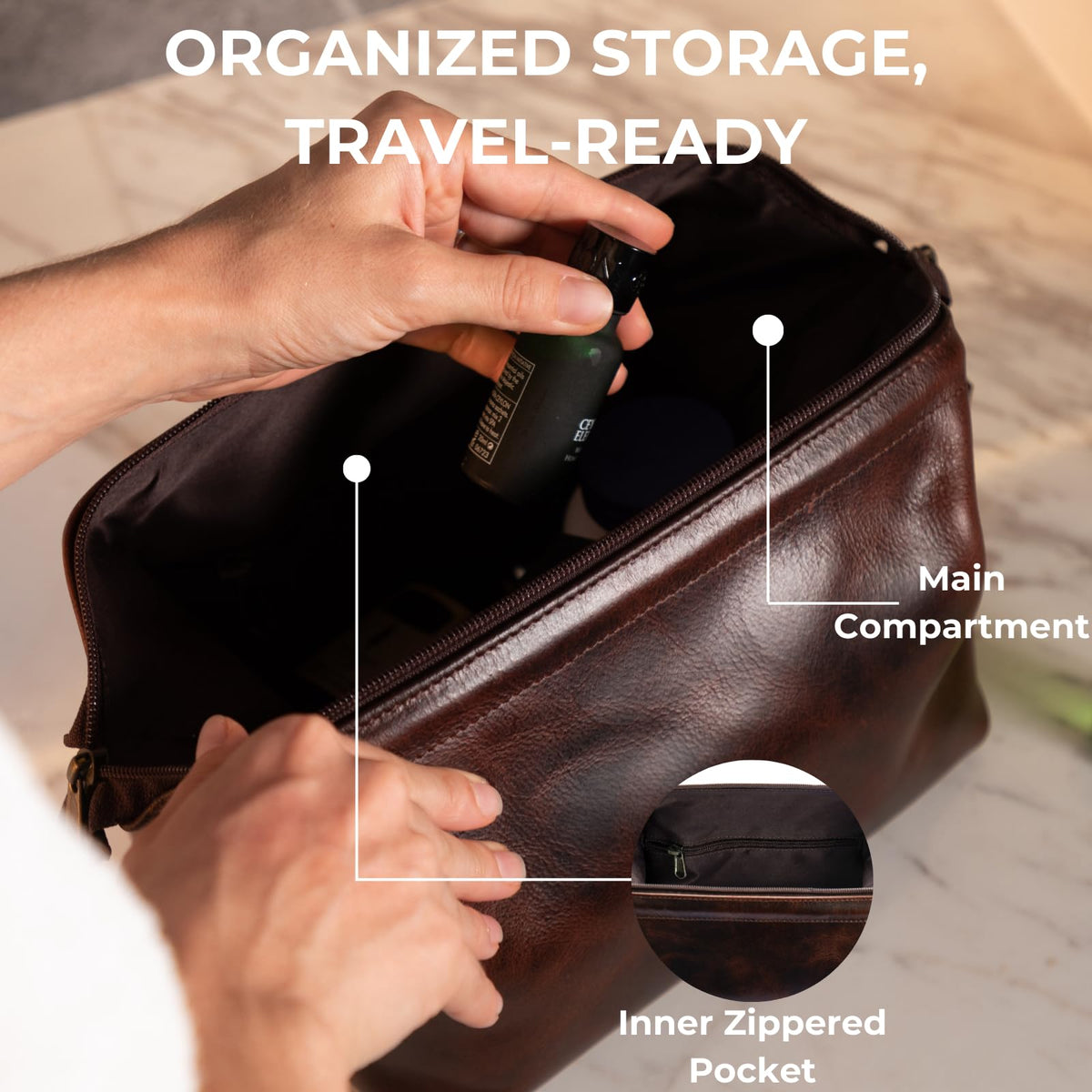 Premium Leather Travel Toiletry Bag for Men and Women, King - Size Dopp Kit with Waterproof Lining, Mens Toiletry Travel Bag, Men's Toiletry Bag, Mens Travel Bag Toiletry Kit, Leather Toiletry Bag Men