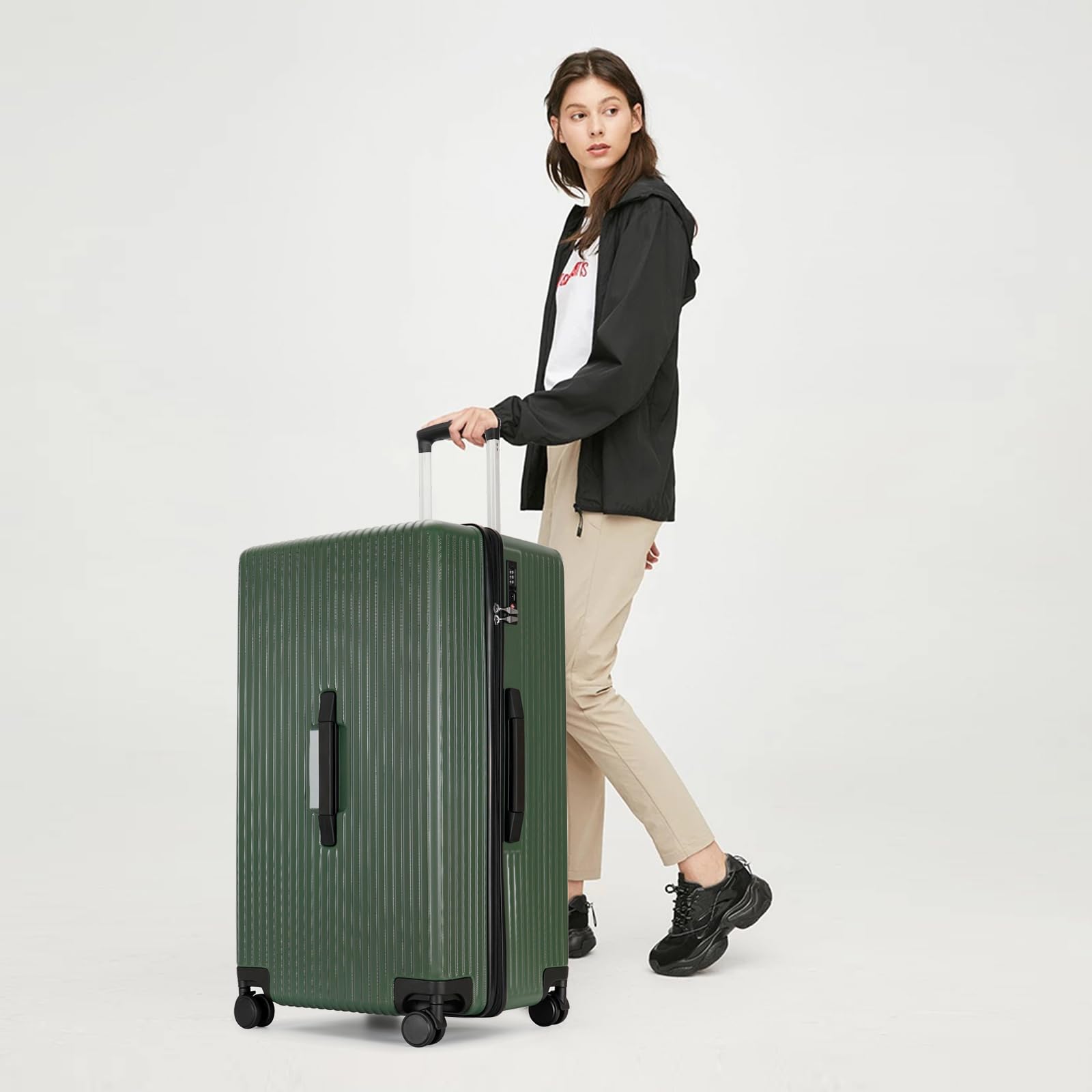 PRIMICIA GinzaTravel Trunk Luggage, 28 Inch Luggage with Spinner Wheels, Scratch resistant texture Lightweight PC material with TSA Lock (Dark Green)