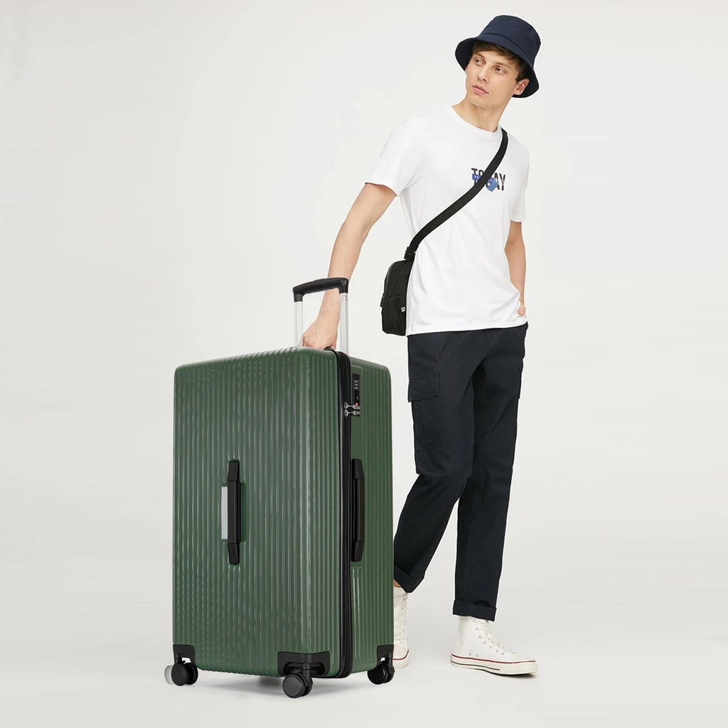 PRIMICIA GinzaTravel Trunk Luggage, 28 Inch Luggage with Spinner Wheels, Scratch resistant texture Lightweight PC material with TSA Lock (Dark Green)