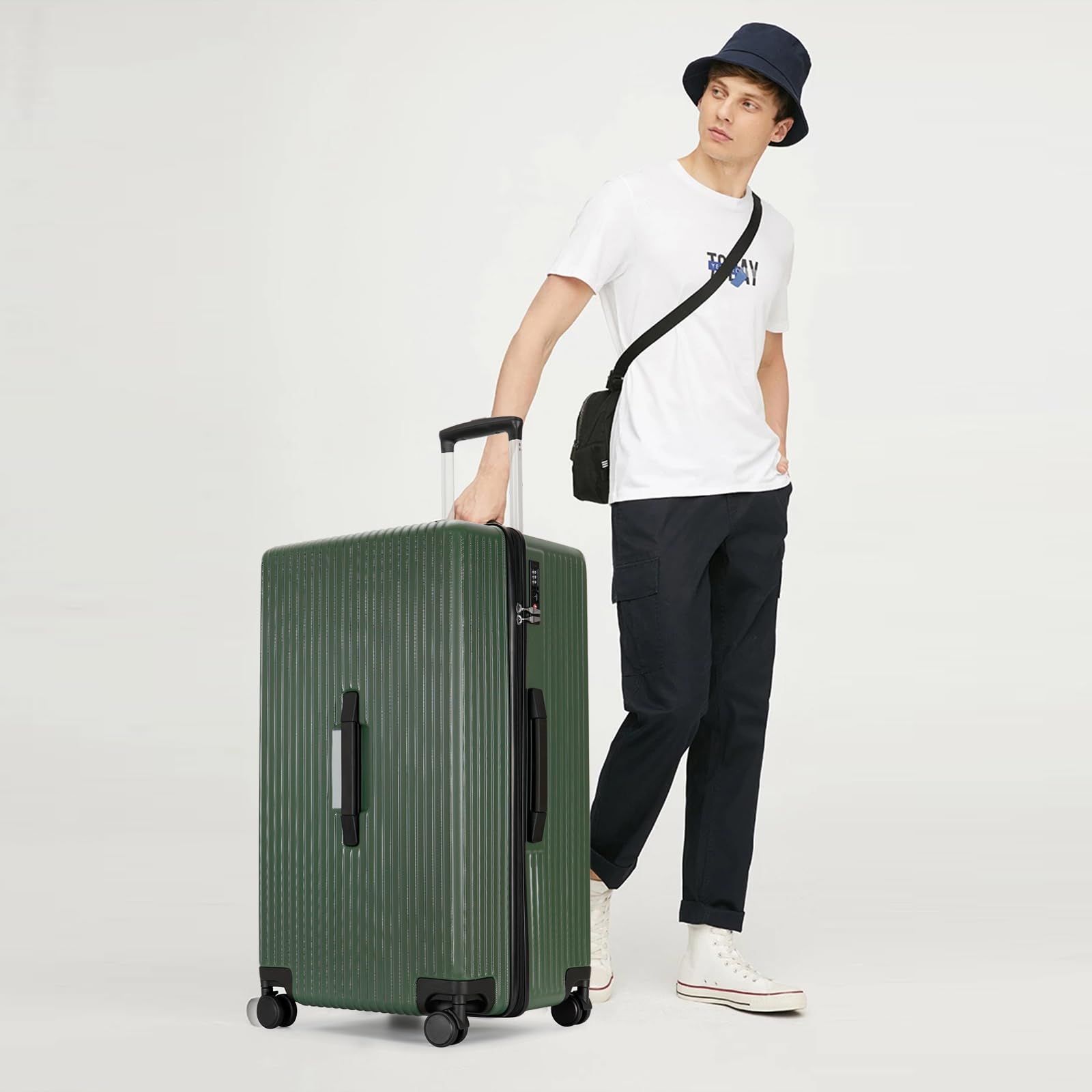 PRIMICIA GinzaTravel Trunk Luggage, 28 Inch Luggage with Spinner Wheels, Scratch resistant texture Lightweight PC material with TSA Lock (Dark Green)