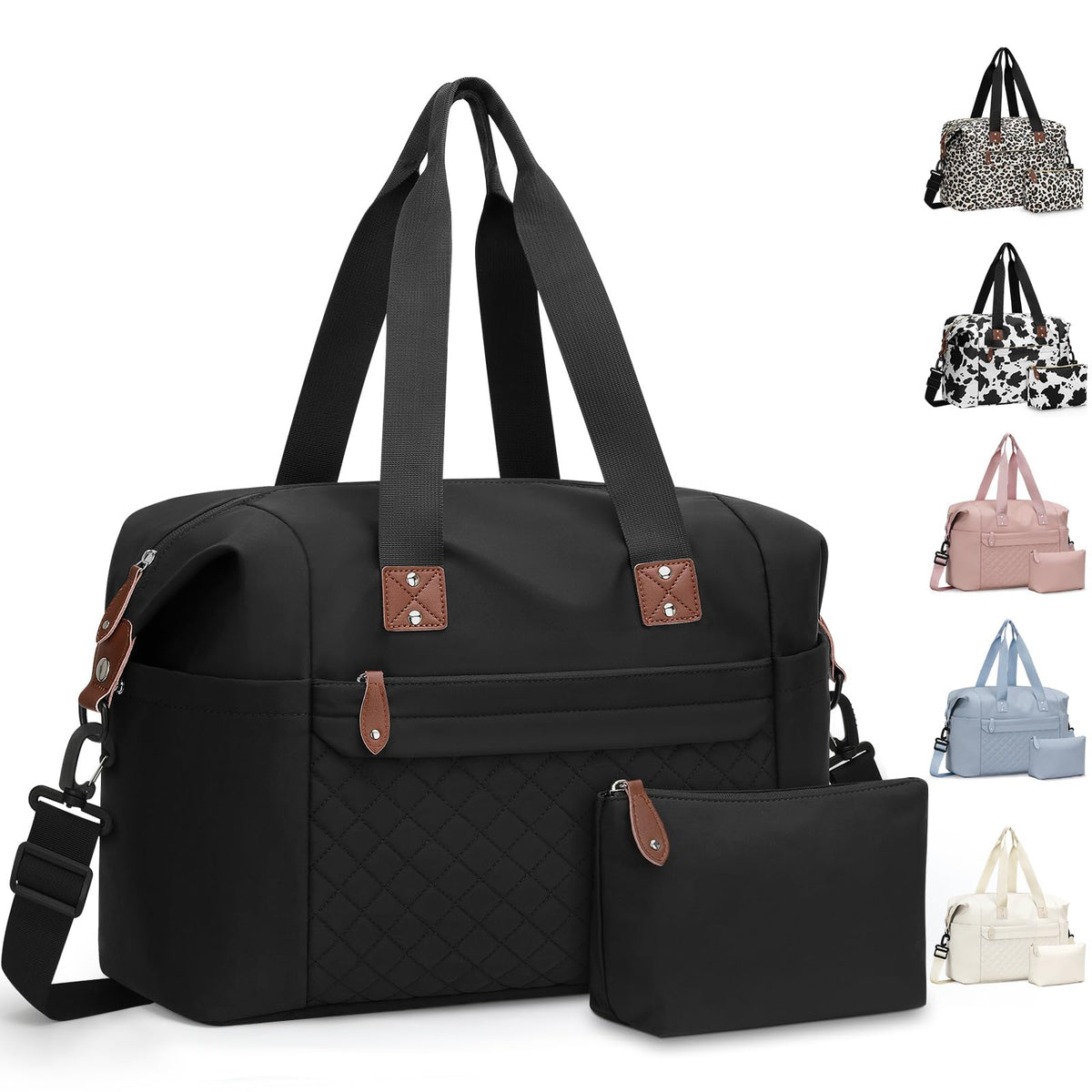 Pritent Travel Duffle Bag, Waterproof Weekender Overnight Hospital Bags for Women Men with Toiletry Bag Lightweight Personal Item Duffle Gym Bag for Travel, Airplanes, Sports(Black, Medium)