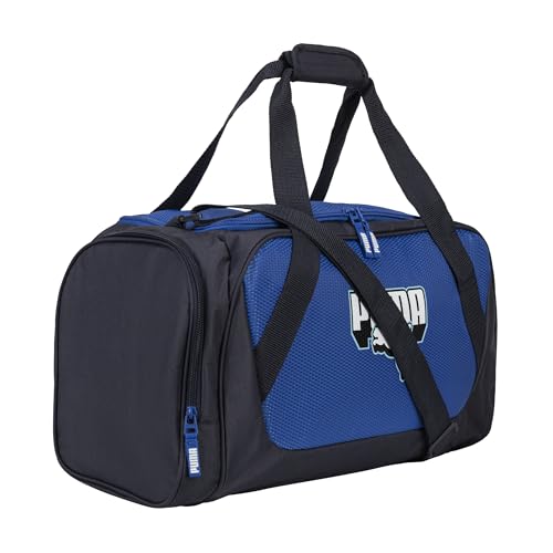 PUMA Form Factor Duffel with Adjustable Strap, Padded Bottom & Zip Pockets, New Navy/Vibrant Blue, One Size