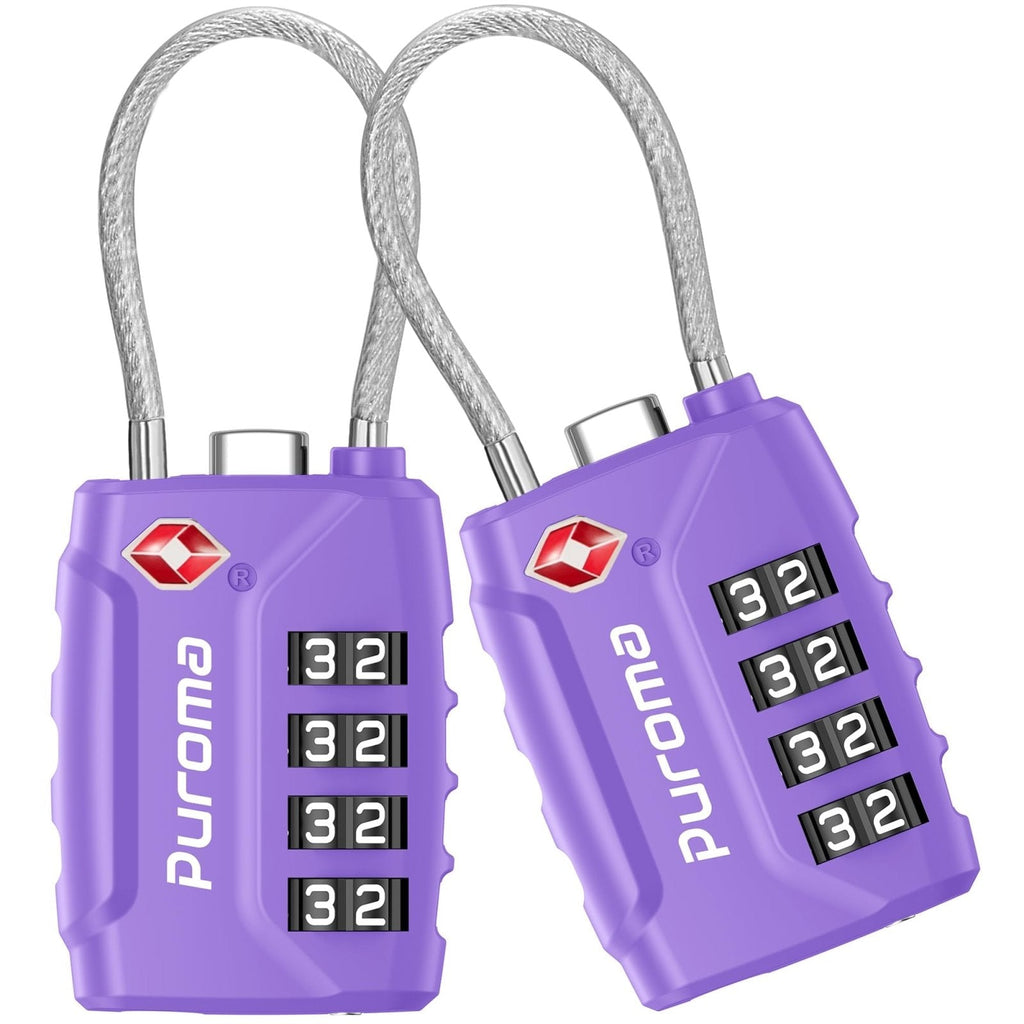 Puroma 2 Pack TSA Approved Luggage Locks, 4 Digit Combination Travel Cable Locks Resettable Code Lock with Zinc Alloy Body for Suitcase, Toolbox, Backpack, Bag, Gym Locker (Basic Purple)
