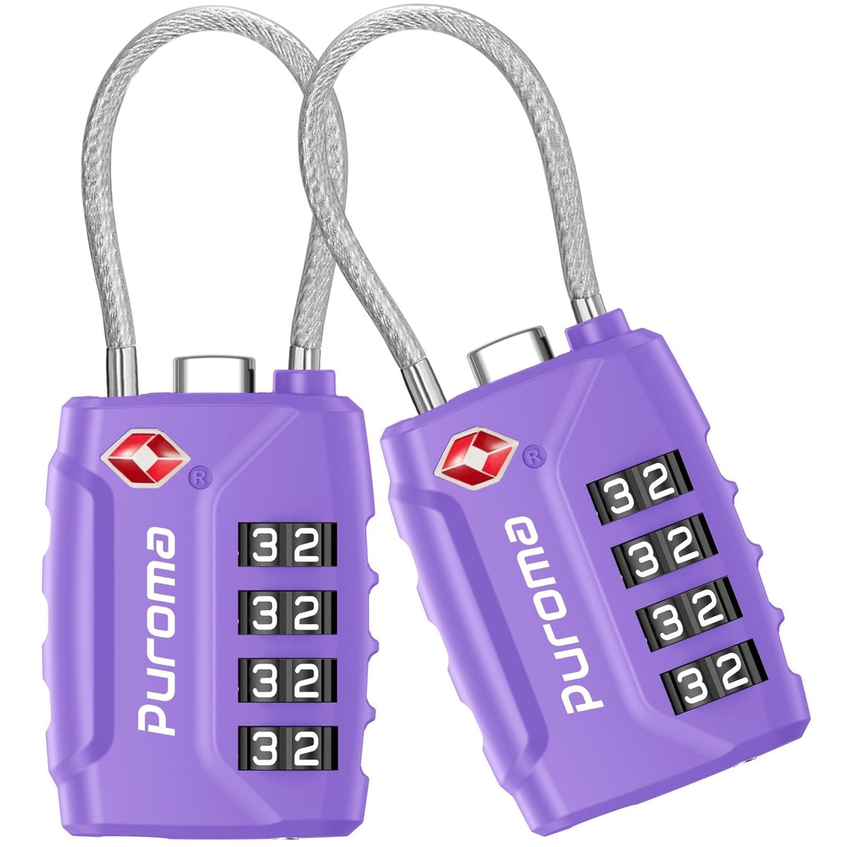 Puroma 2 Pack TSA Approved Luggage Locks, 4 Digit Combination Travel Cable Locks Resettable Code Lock with Zinc Alloy Body for Suitcase, Toolbox, Backpack, Bag, Gym Locker (Basic Purple)