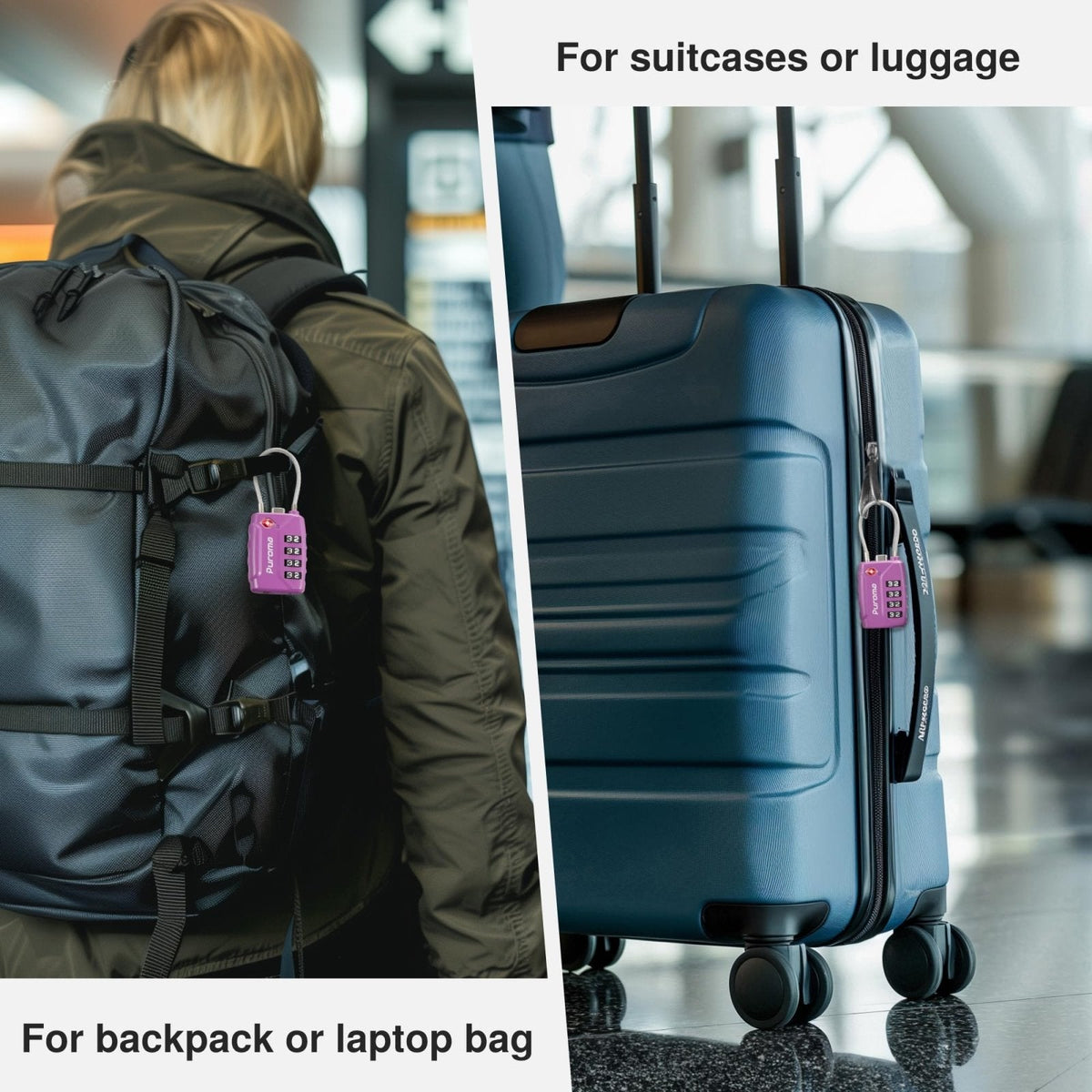 Puroma 2 Pack TSA Approved Luggage Locks, 4 Digit Combination Travel Cable Locks Resettable Code Lock with Zinc Alloy Body for Suitcase, Toolbox, Backpack, Bag, Gym Locker (Basic Purple Dark)