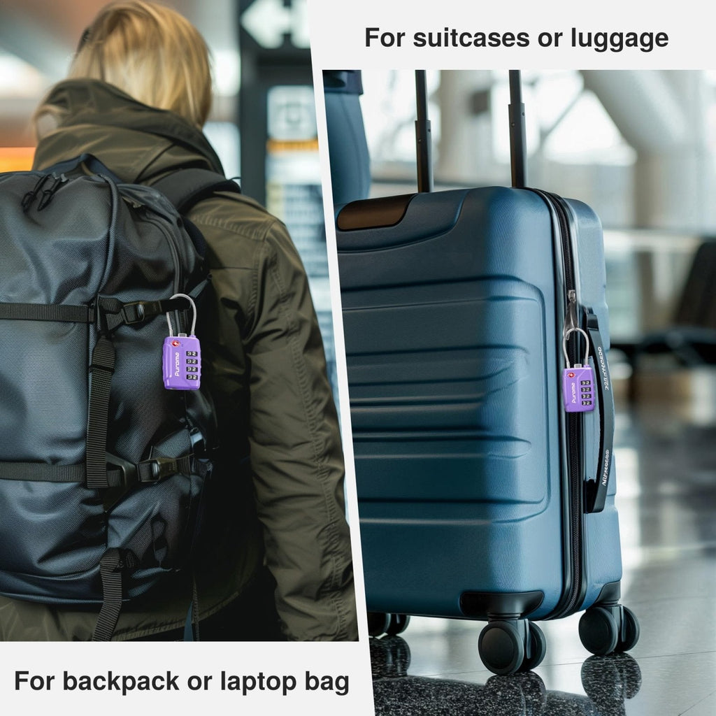 Puroma 2 Pack TSA Approved Luggage Locks, 4 Digit Combination Travel Cable Locks Resettable Code Lock with Zinc Alloy Body for Suitcase, Toolbox, Backpack, Bag, Gym Locker (Basic Purple)