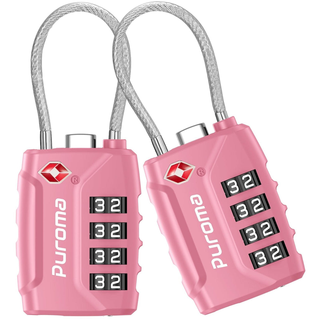 Puroma 2 Pack TSA Approved Luggage Locks, 4 Digit Combination Travel Locks Resettable Code Lock with Zinc Alloy Body for Suitcase, Toolbox, Backpack, Bag, Gym Locker (Basic Pink Rose)