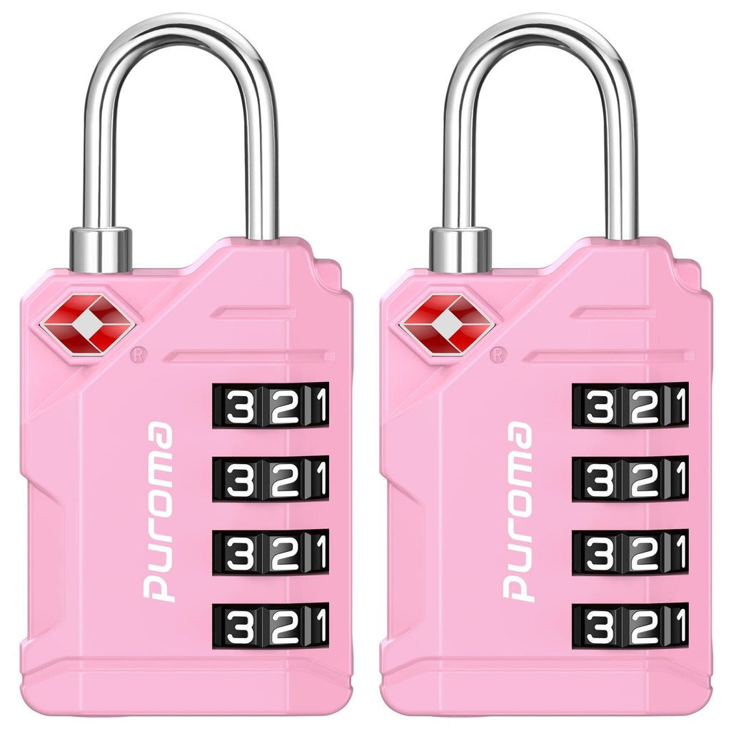 Puroma TSA Approved Luggage Locks, 2 Pack 4 Digit Resettable Travel Combination Code Lock with Zinc Alloy Body for Suitcase, Backpack, Laptop Bag, Gym Locker, Toolbox (Pink)