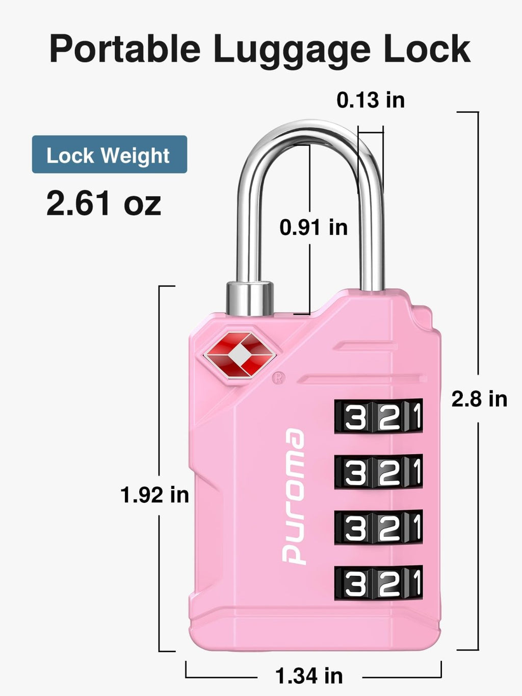 Puroma TSA Approved Luggage Locks, 2 Pack 4 Digit Resettable Travel Combination Code Lock with Zinc Alloy Body for Suitcase, Backpack, Laptop Bag, Gym Locker, Toolbox (Pink)