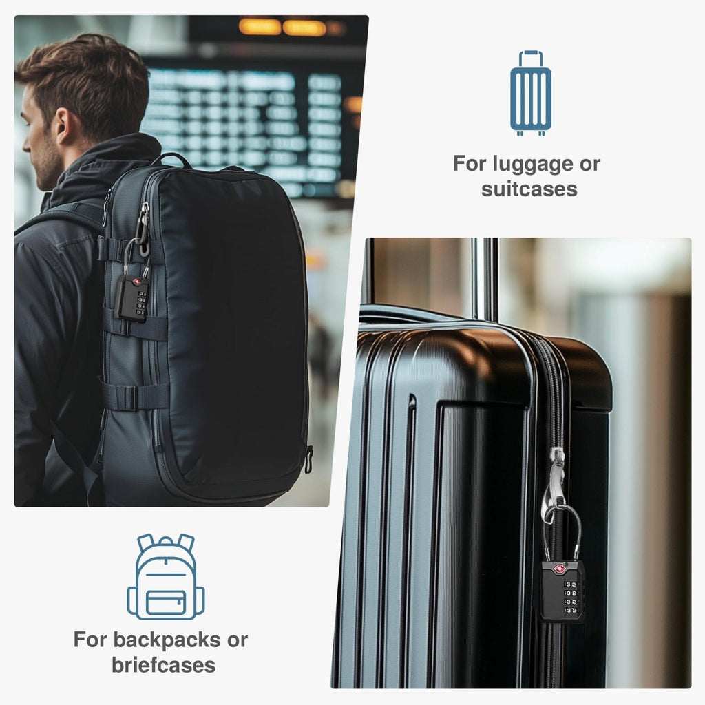 Puroma TSA Locks for Luggage, 2 Pack Luggage Locks TSA Approved 4 - Digit Combination Cable Travel Lock Zinc Alloy for Suitcases, Bags, Toolboxes, Backpacks & Gym Lockers (Black)