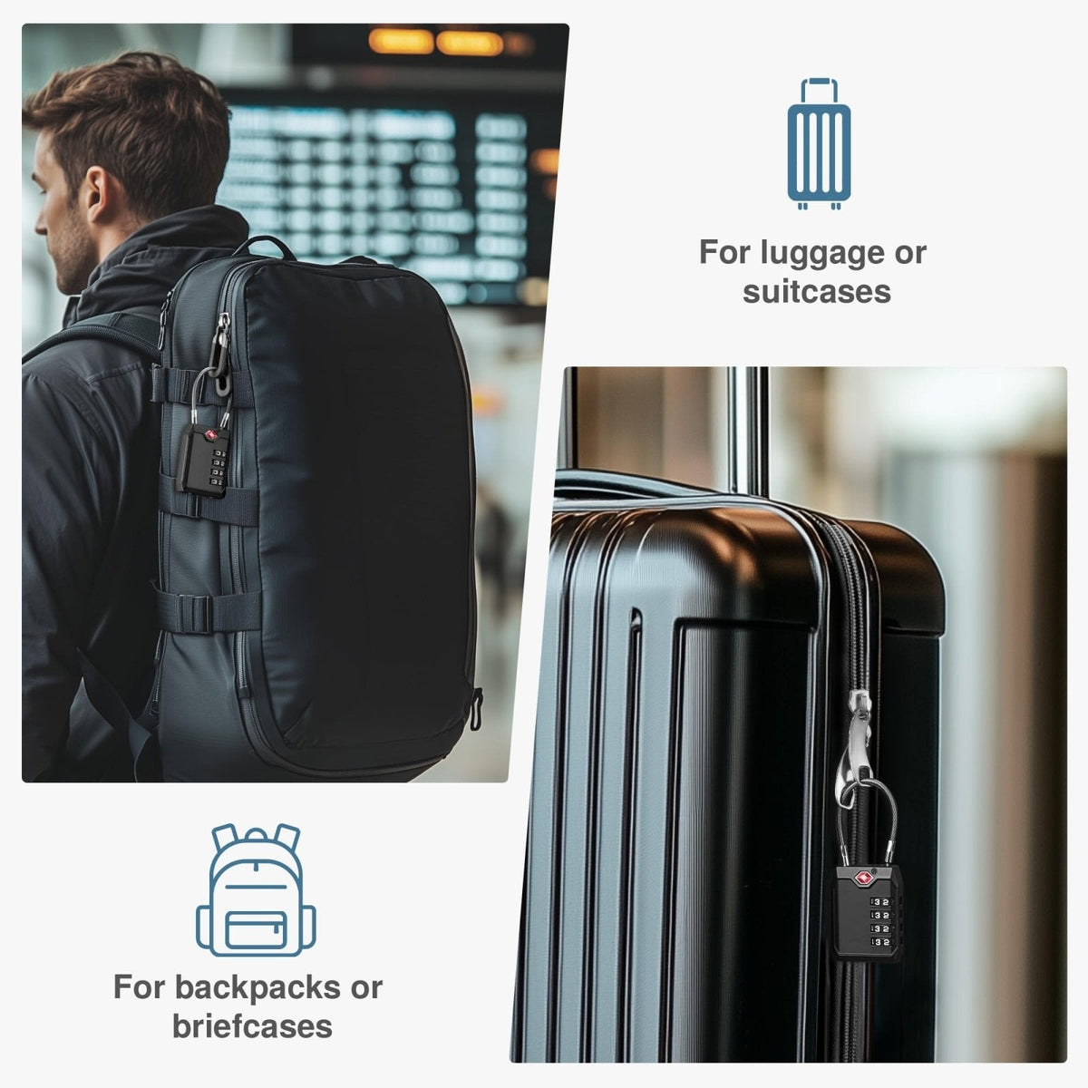 Puroma TSA Locks for Luggage, 2 Pack Luggage Locks TSA Approved 4 - Digit Combination Cable Travel Lock Zinc Alloy for Suitcases, Bags, Toolboxes, Backpacks & Gym Lockers (Black)
