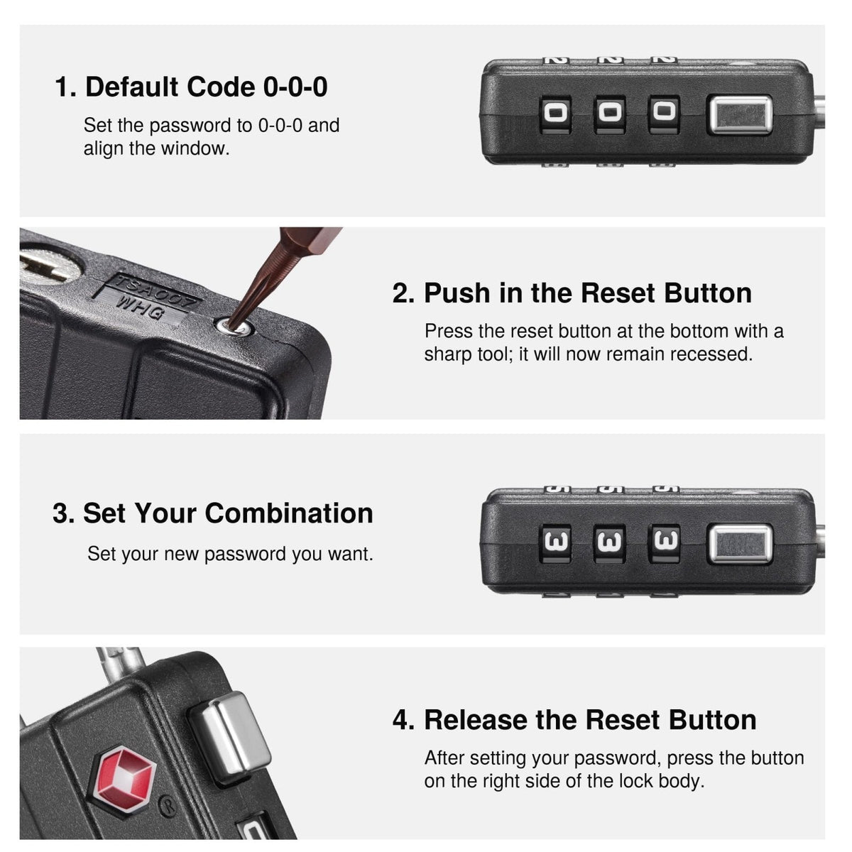 Puroma TSA Locks for Luggage, 4 Pack Cable Lightweight Luggage Locks TSA Approved 4 - Digit Combination Padlock for Suitcases, Bags, Toolboxes, Backpacks & Gym Lockers (Black)