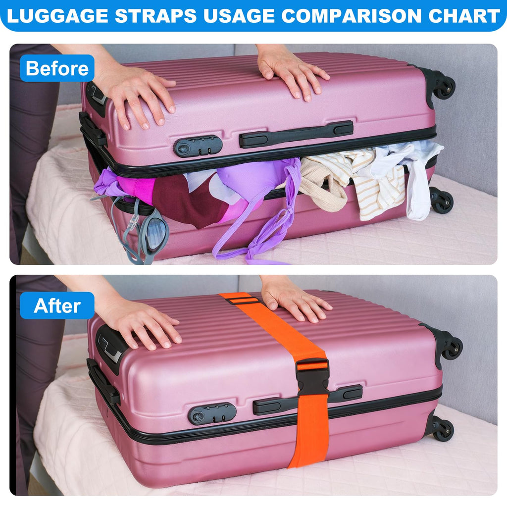 Pwkauka 4 Pack Luggage Straps, Adjustable Travel Suitcase Belt Secure Lock Straps to Prevent Bursting, for Suitcases Briefcase & Travel Bags, Extends Life of Bag, 40'' - 78'' Length (Orange)