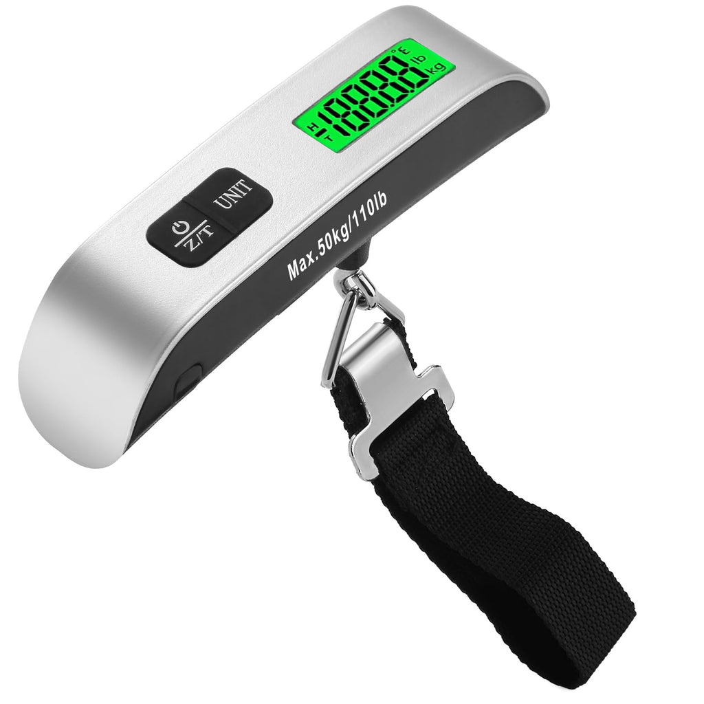 Pwkauka Digital Luggage Scale, 110lb Portable Suitcase Weight Scale for Travel with Backlit LCD, 4-Unit Switching, Non-Slip, Luggage Scale for Luggage, Backpacks, Packages (Battery Included)