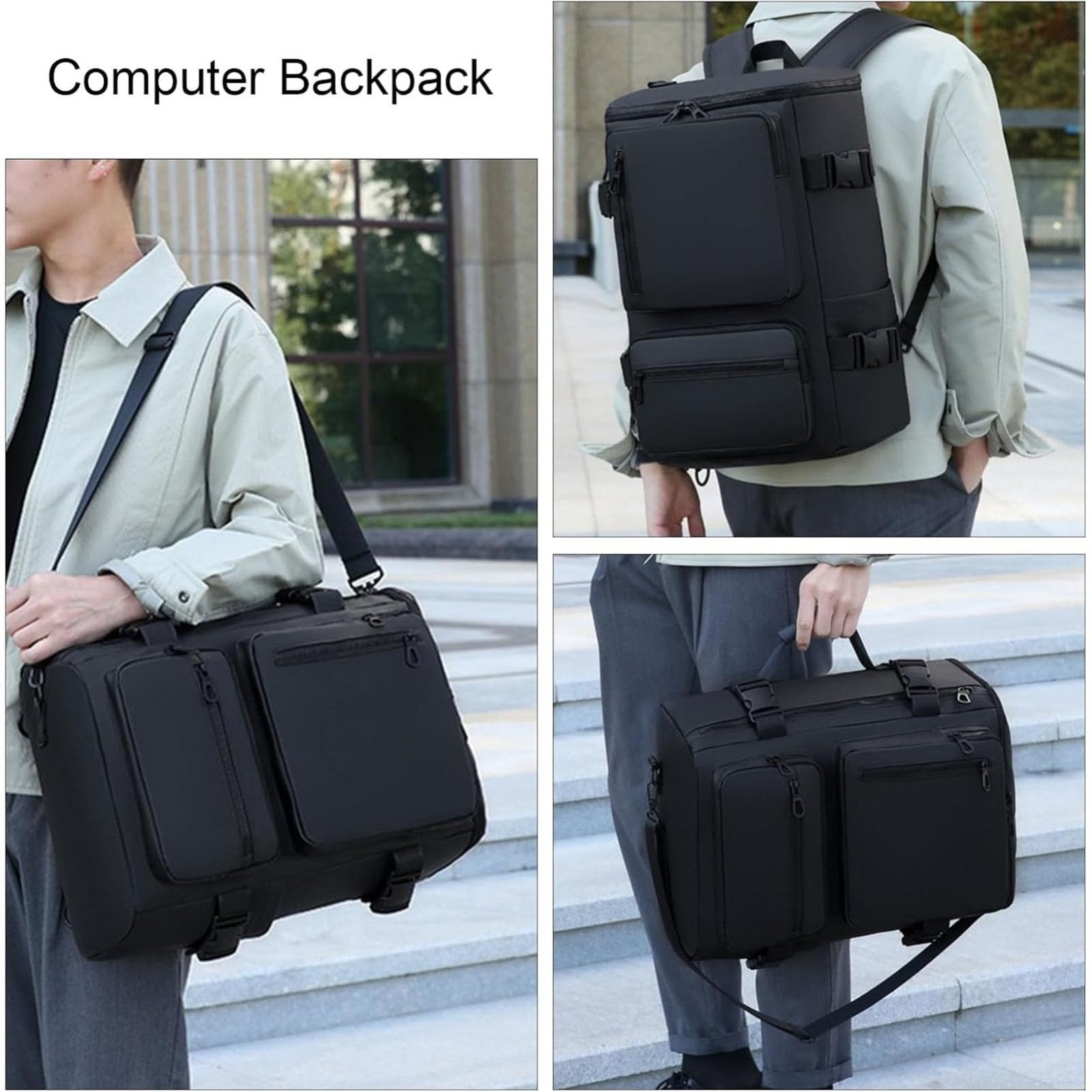 QICBYING Black Backpack - Tactical Backpack, Laptop Backpacks Travel Backpack Carry On Bag Convertible Large Backpack Waterproof Backpacks 17 - inch Business Rucksack for Men