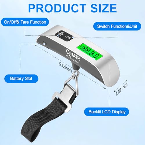 QIHATR Luggage Scale, 110lb Luggage Weight Scale for Travel,Backlit LCD
