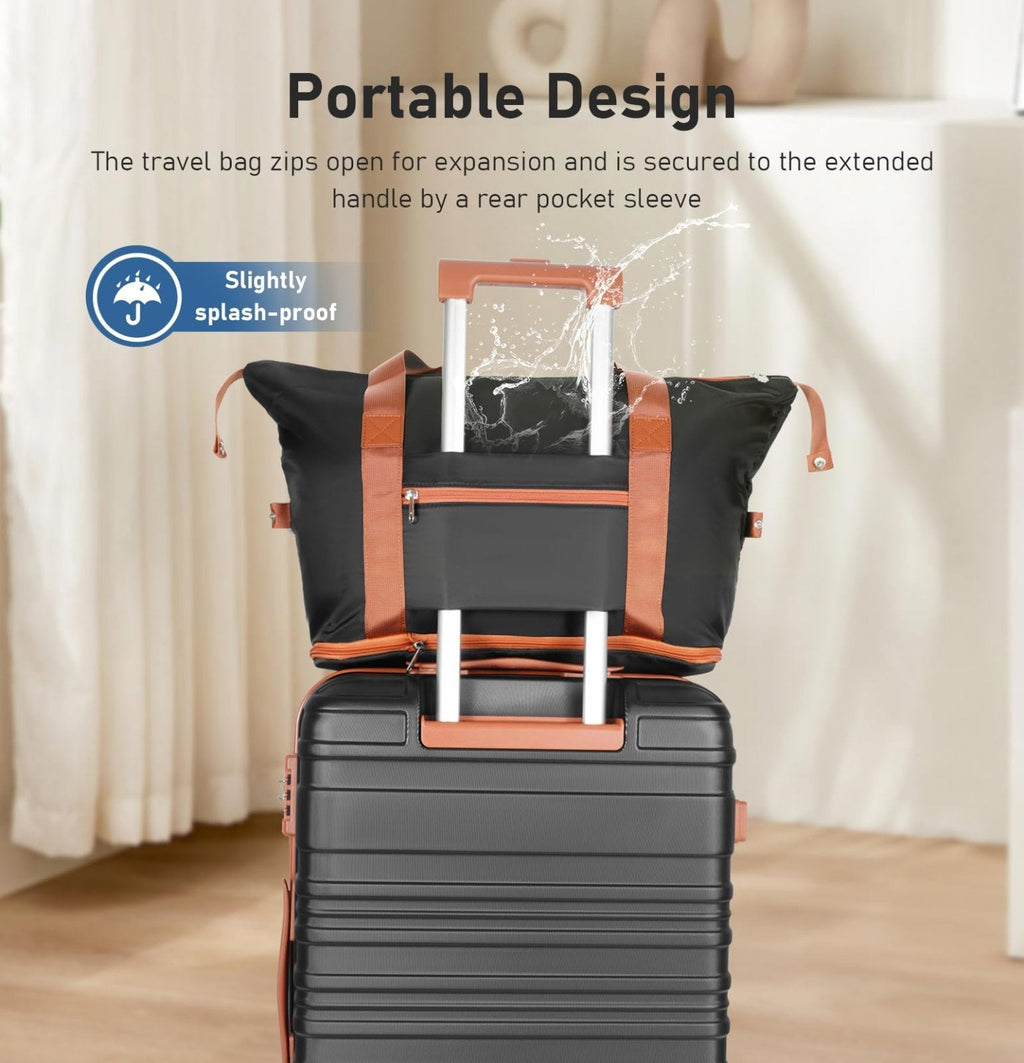 QIMER Carry on Luggage Set, 22x14x9 airline approved 100% PC hardshell, Lightweight TSA Locks Quiet Spinner Wheels Durable Zipper, Travel Luggage for Men Women, Y02 Black (20"/DB/TB) Slightly Small