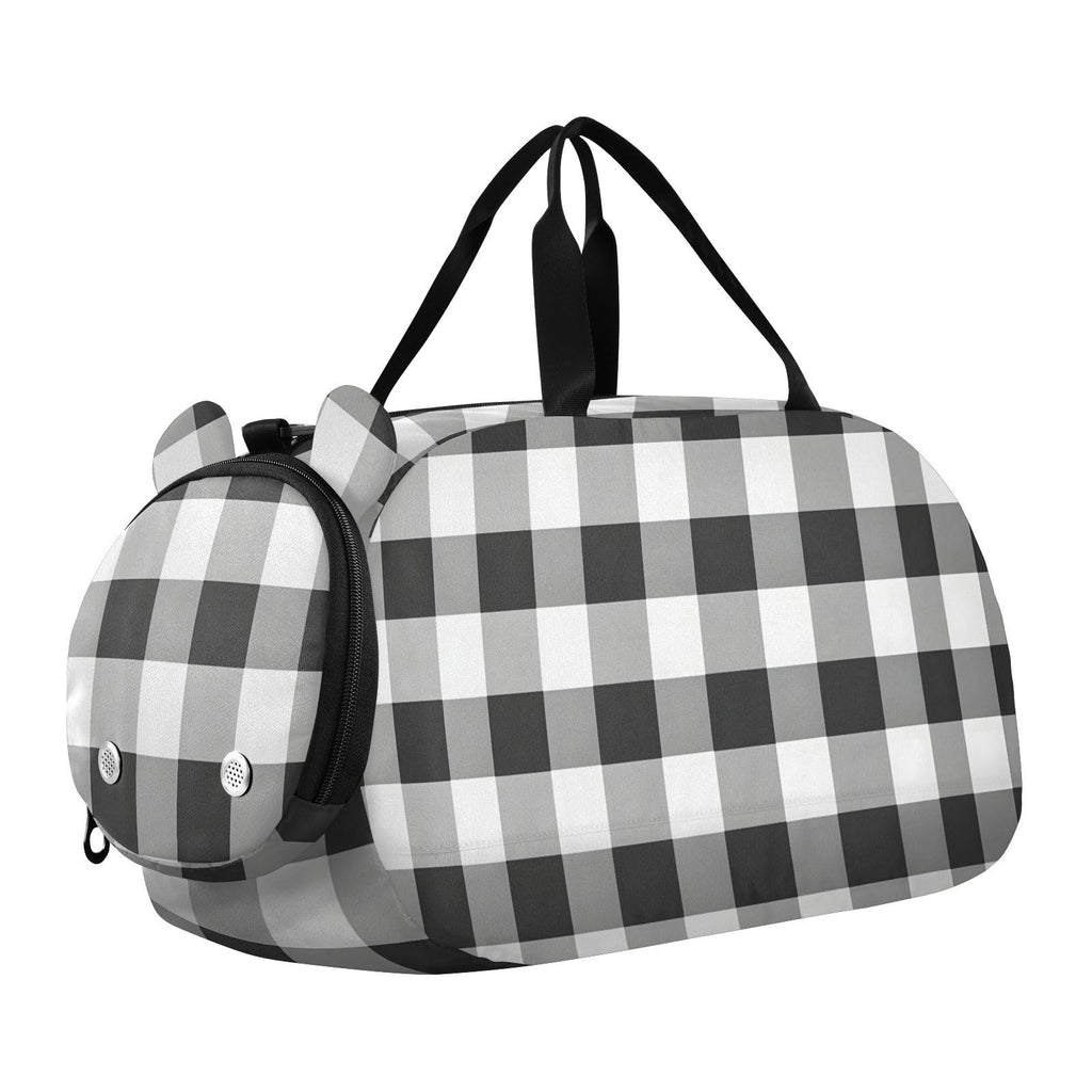 Quteprint Kids Sports Duffel Bag for Boys & Girls - Black White Buffalo Plaid 100% Polyester Gym Bag with Separate Shoe Compartment, Adjustable Shoulder Strap, Compact Travel & Workout Gear Bag
