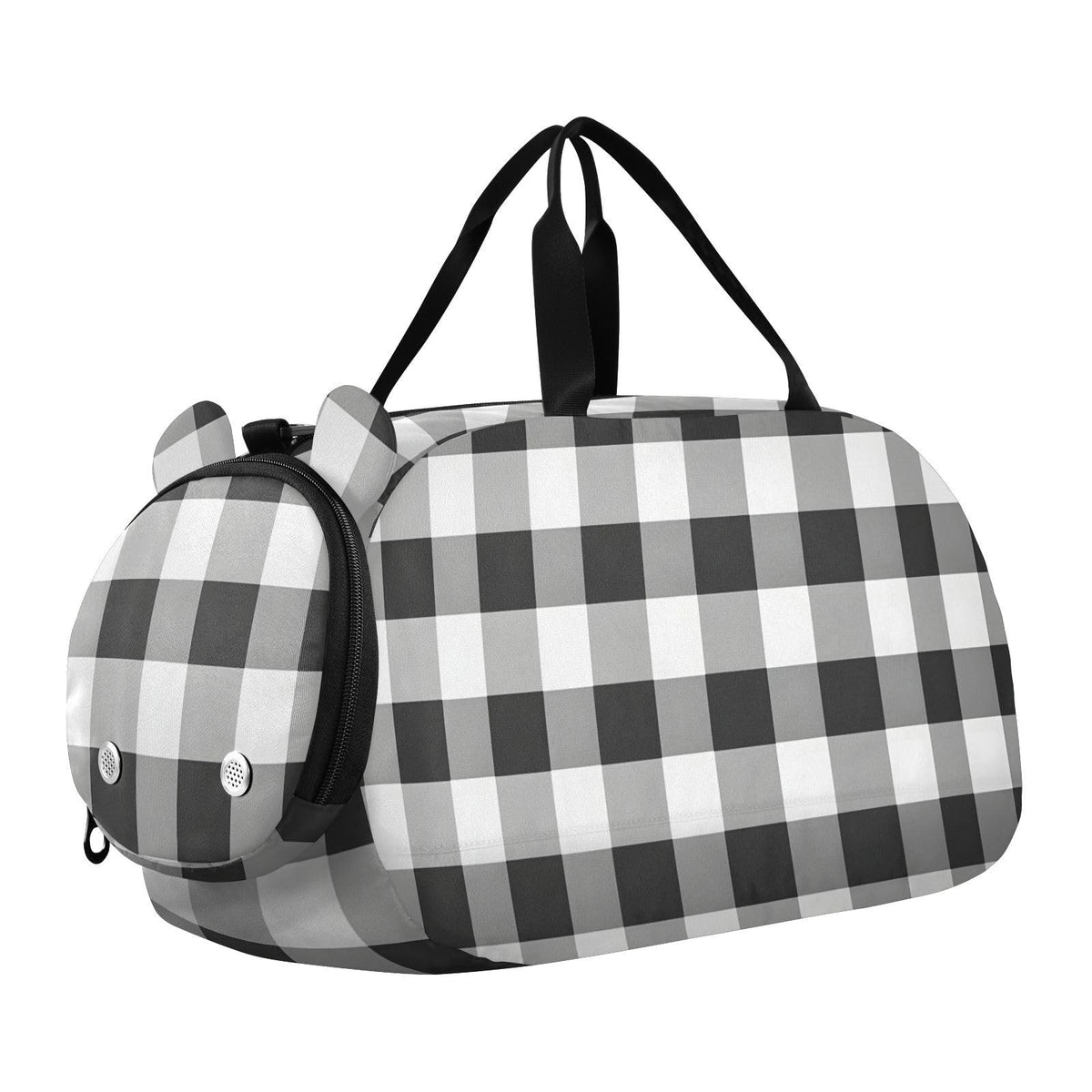 Quteprint Kids Sports Duffel Bag for Boys & Girls - Black White Buffalo Plaid 100% Polyester Gym Bag with Separate Shoe Compartment, Adjustable Shoulder Strap, Compact Travel & Workout Gear Bag