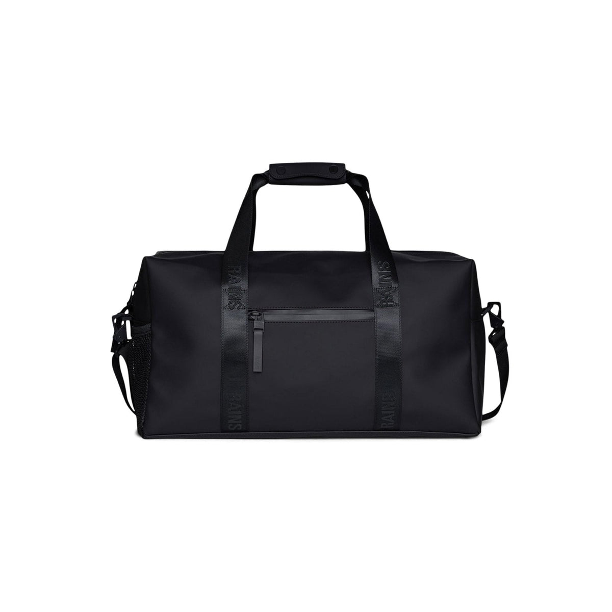 RAINS Trail Gym Bag - Black Waterproof Sports Duffel Bag for Men and Women with Shoulder Strap, Carry Handles and Mesh Pocket for Training or Travel - 2 Year Warranty