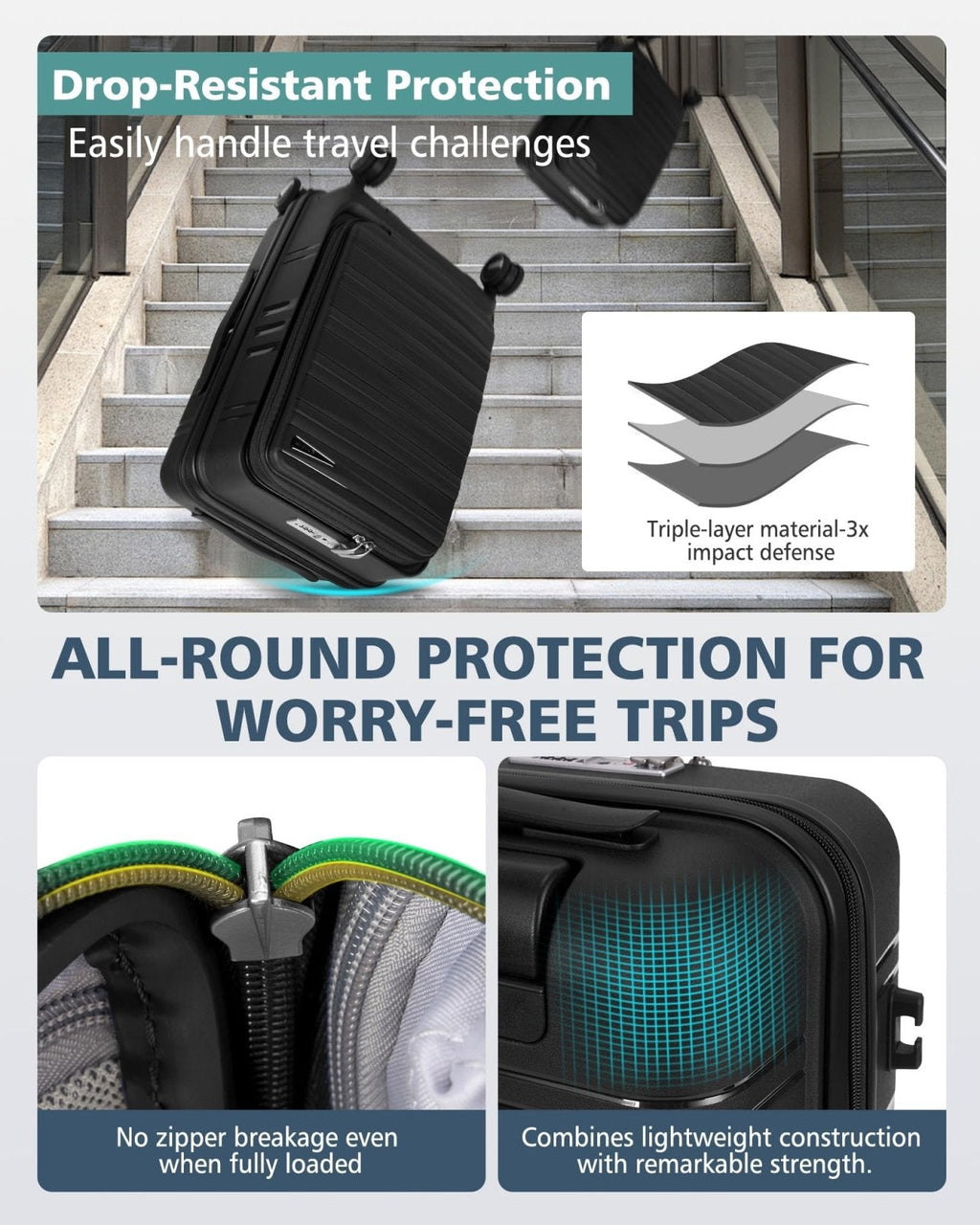 RAINSMORE Expandable Carry on Luggage 20 Inch, Airline Approved Carry on Suitcase with Front Pocket&Laptop Compartment, Hardshell Rolling Travel Luggage with Spinner Wheels,Black